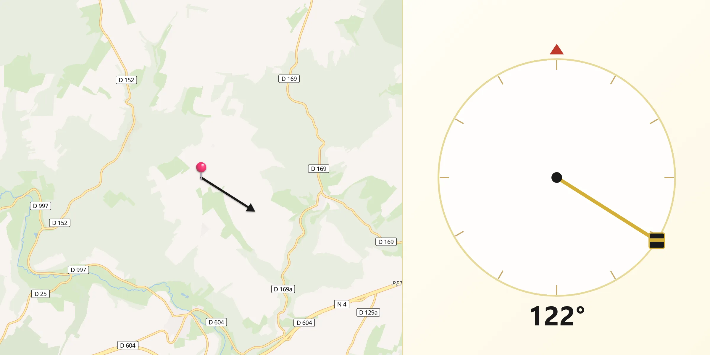 Direction vers la Qibla depuis Nant-le-Grand