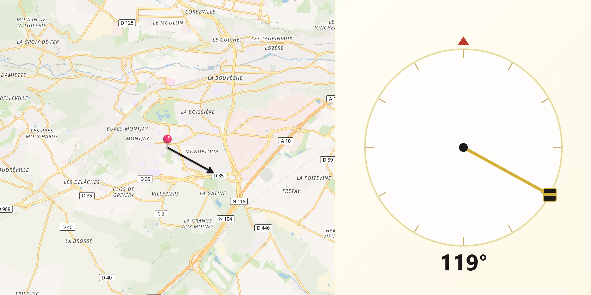 Direction vers la Qibla depuis Les Ulis