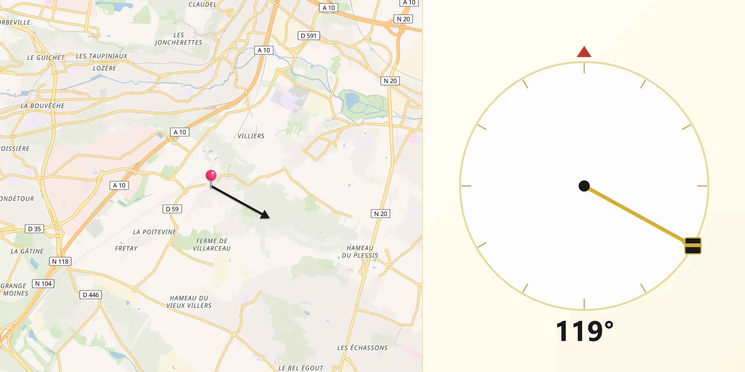 Direction vers la Qibla depuis Villejust