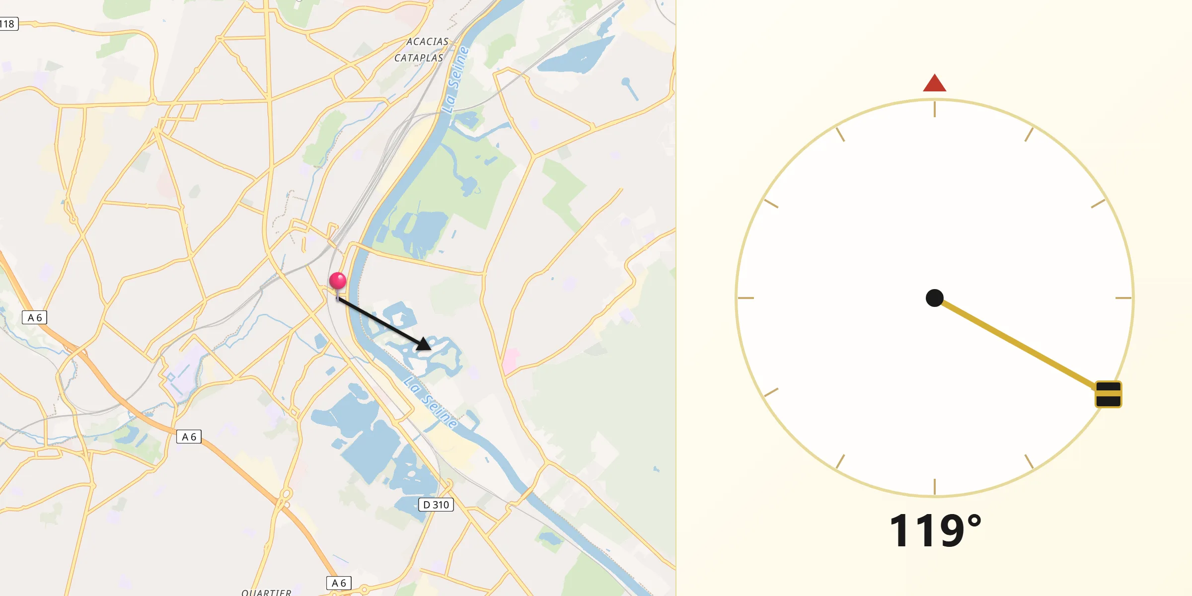 Direction vers la Qibla depuis Juvisy-sur-Orge