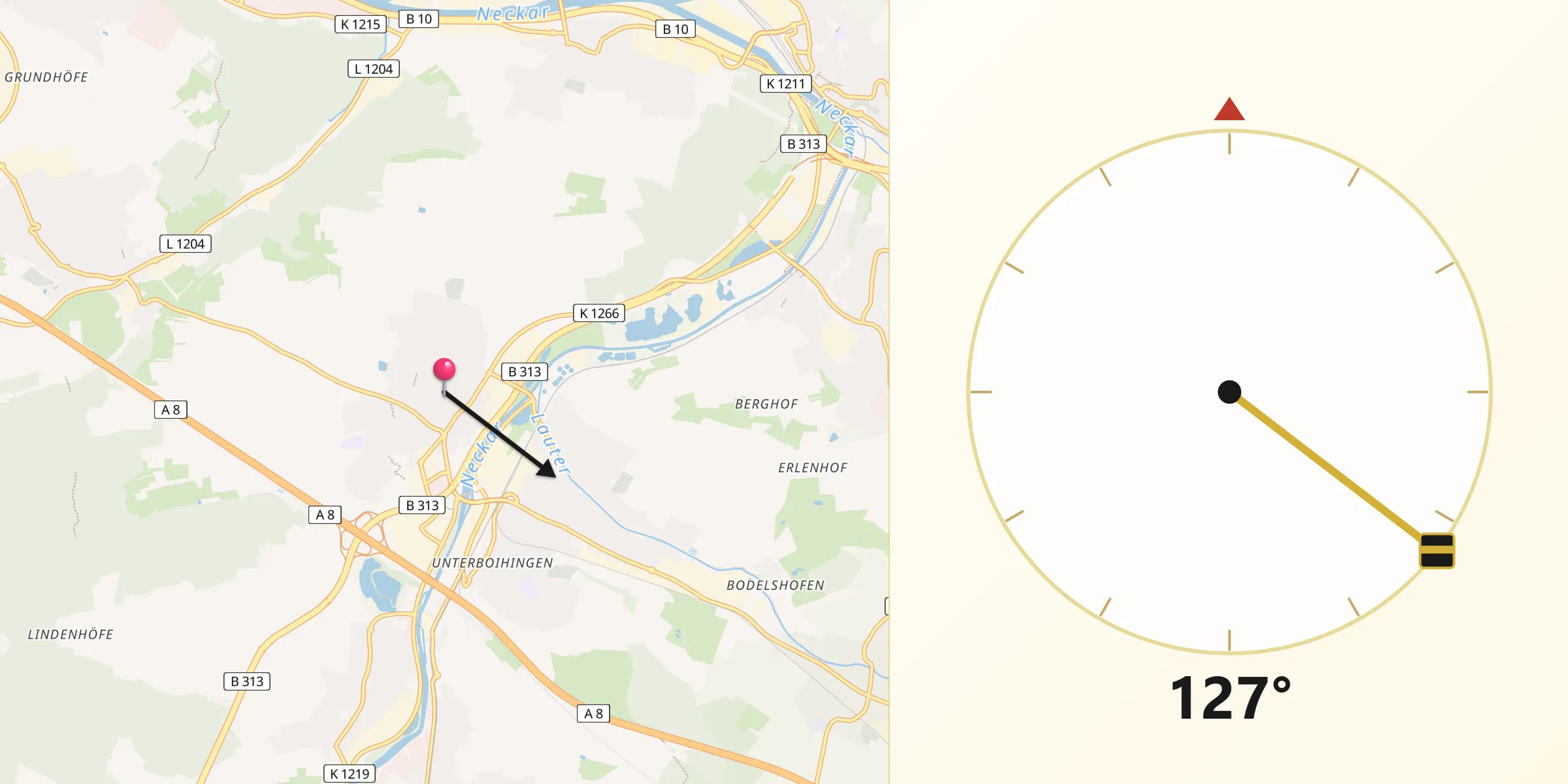 Qibla-Richtung von Köngen