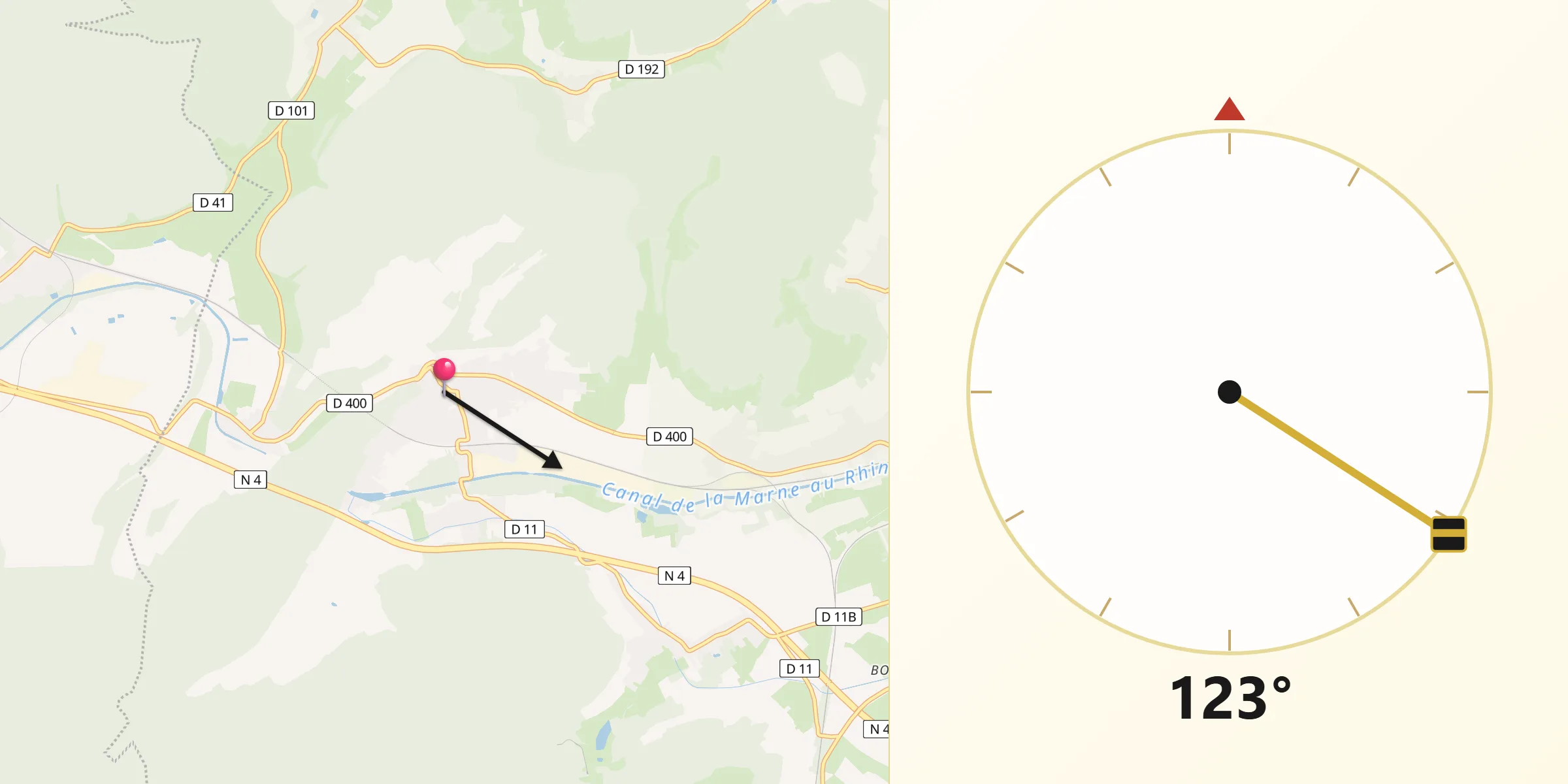 Direction vers la Qibla depuis Foug