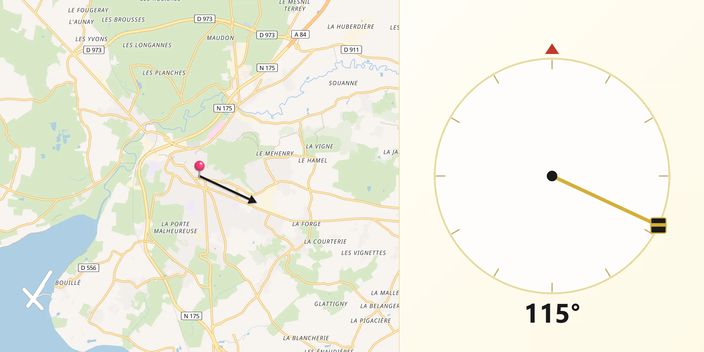 Direction vers la Qibla depuis Avranches