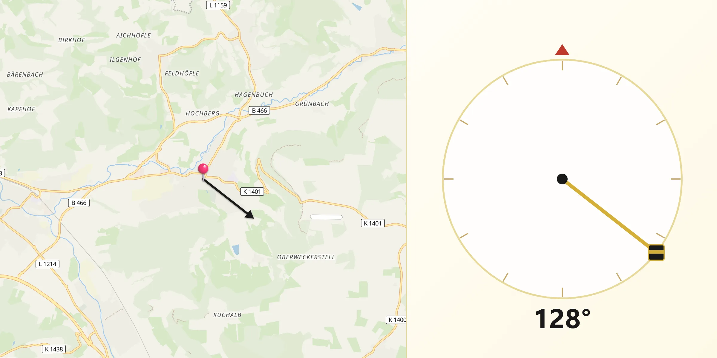 Qibla-Richtung von Donzdorf