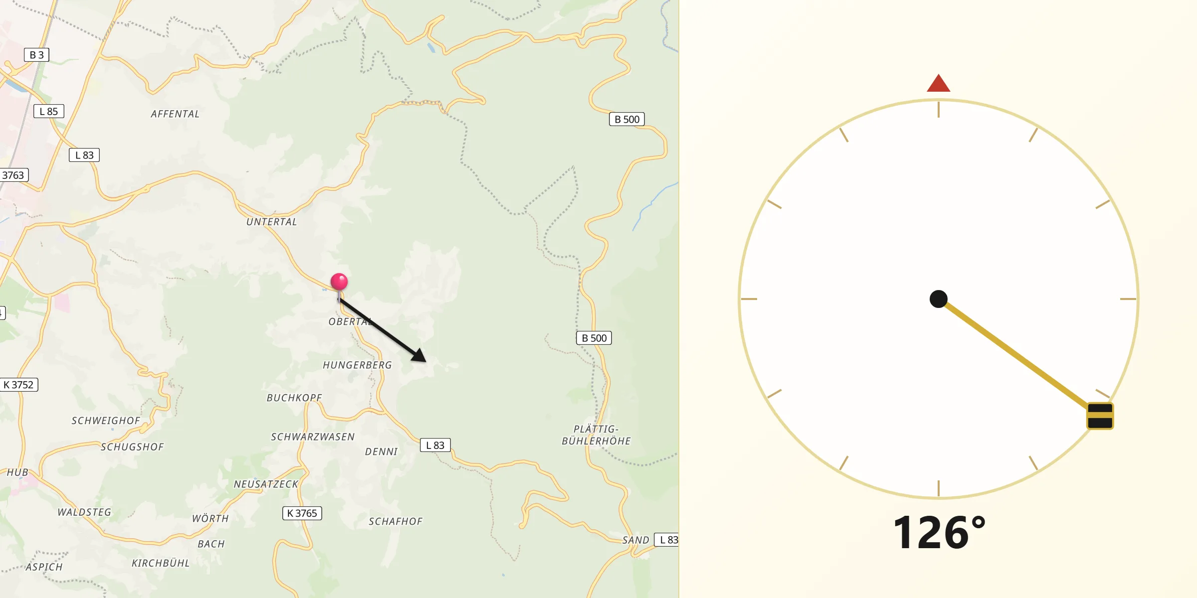 Qibla-Richtung von Bühlertal