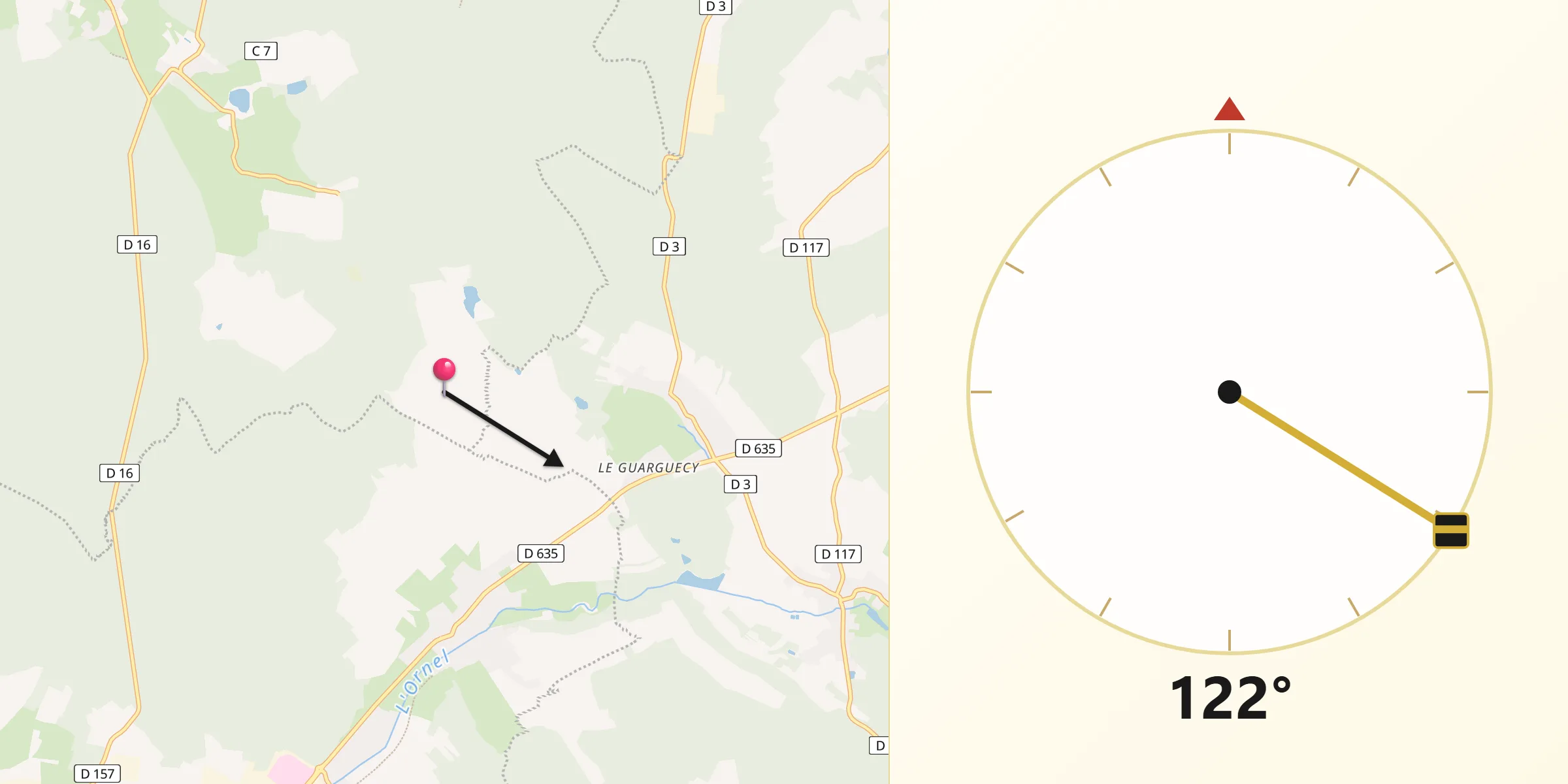 Direction vers la Qibla depuis Baudonvilliers