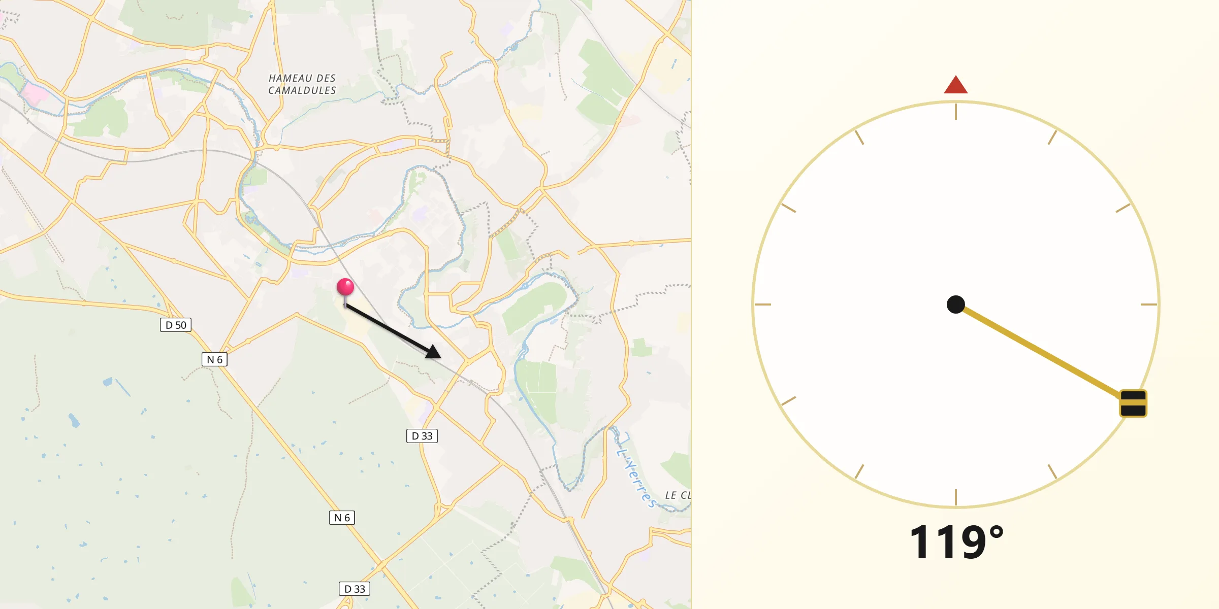 Direction vers la Qibla depuis Épinay-sous-Sénart