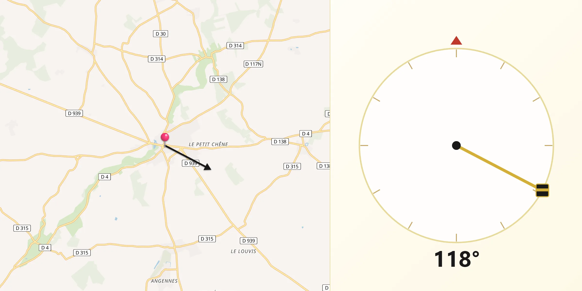 Direction vers la Qibla depuis Brezolles