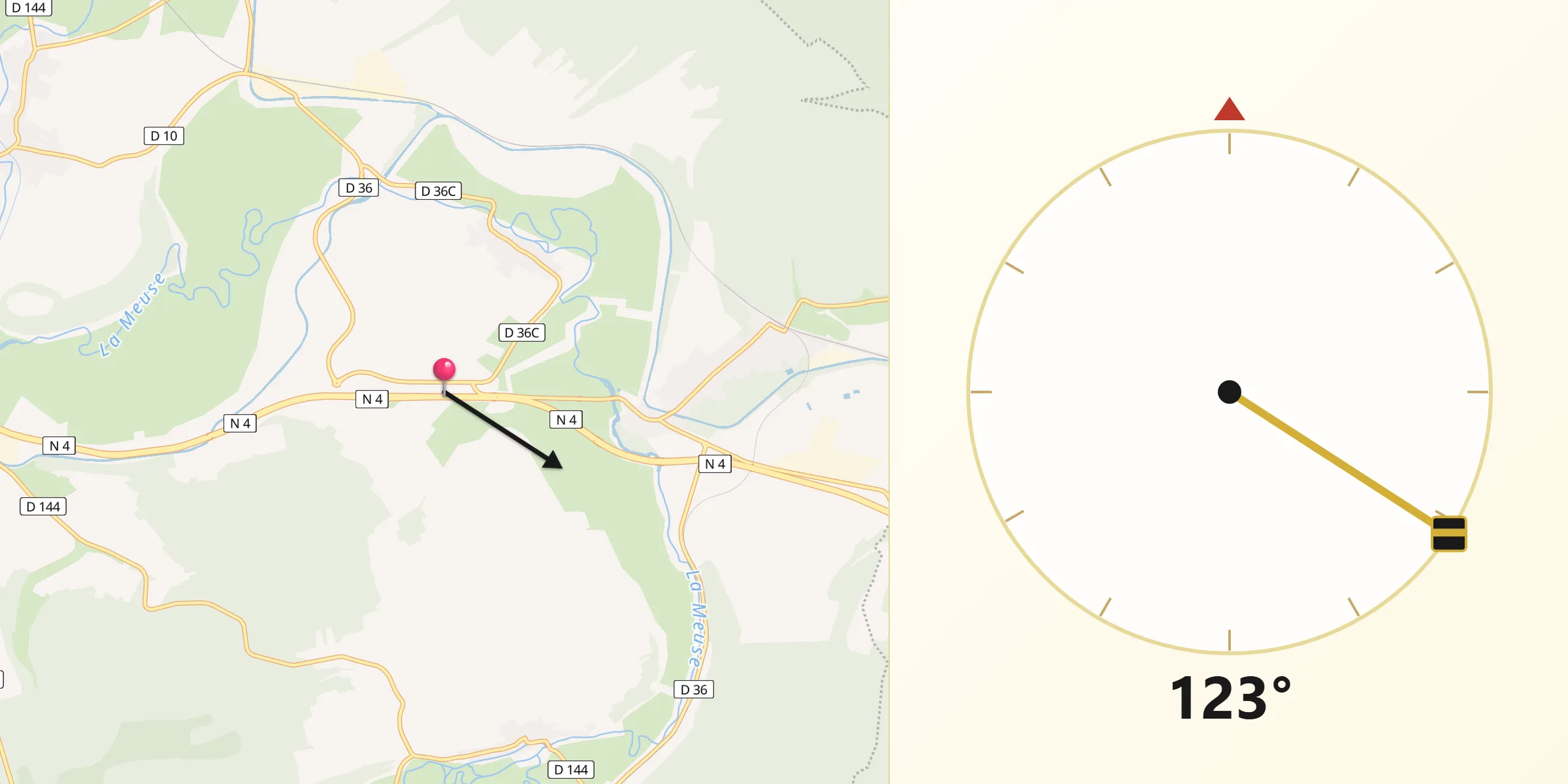Direction vers la Qibla depuis Pagny-sur-Meuse