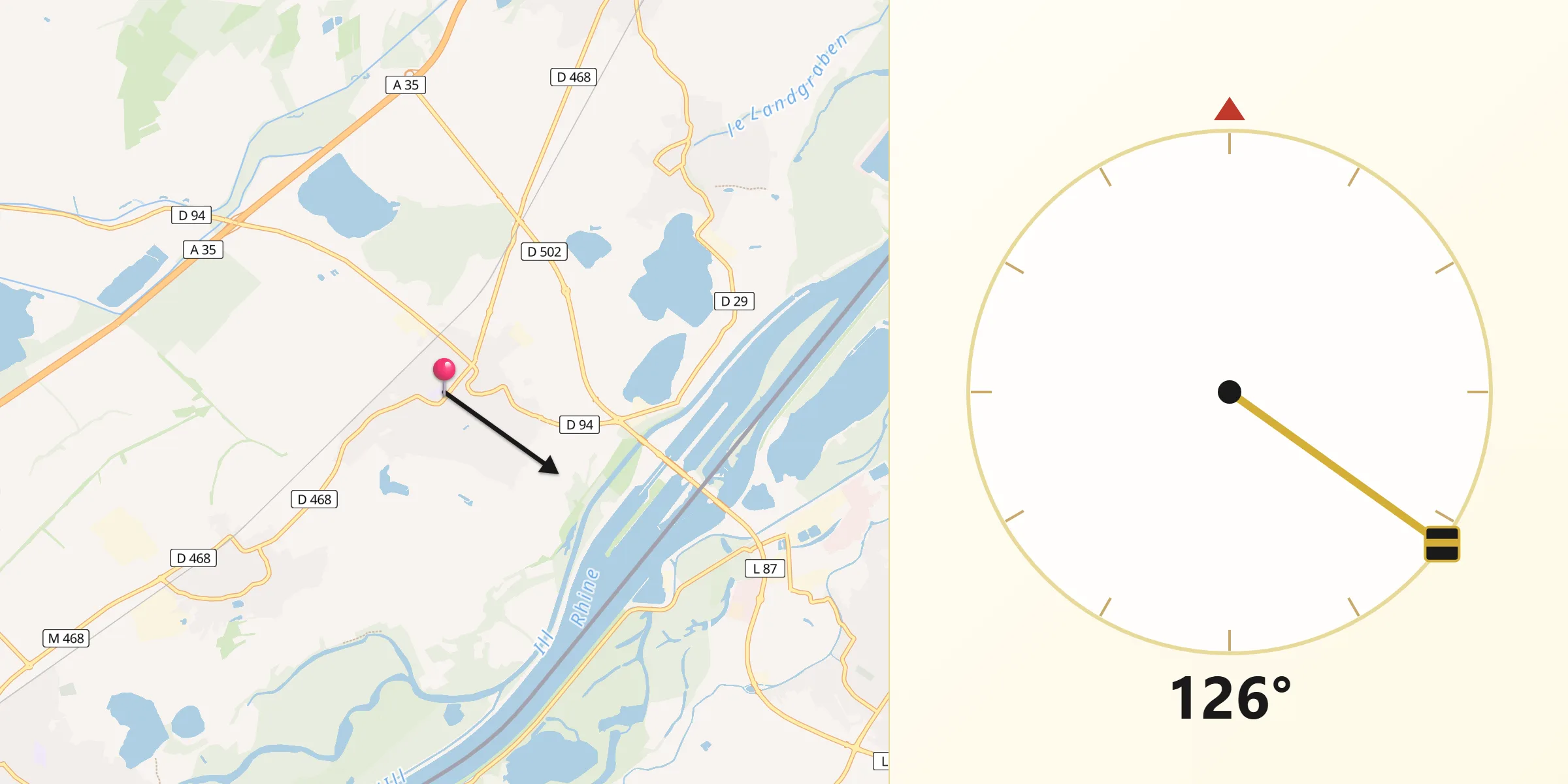 Direction vers la Qibla depuis Gambsheim