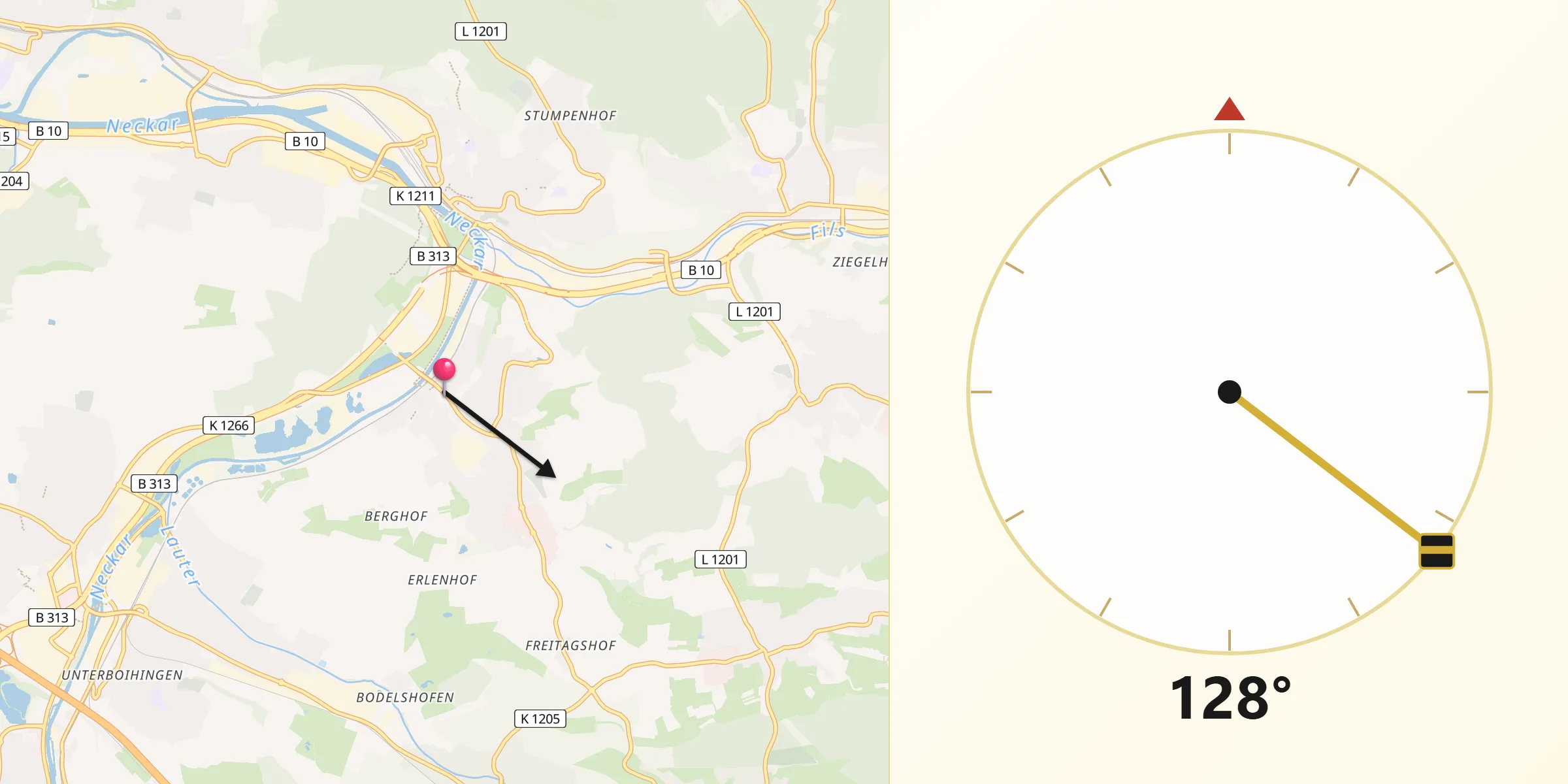 Qibla-Richtung von Wernau (Neckar)