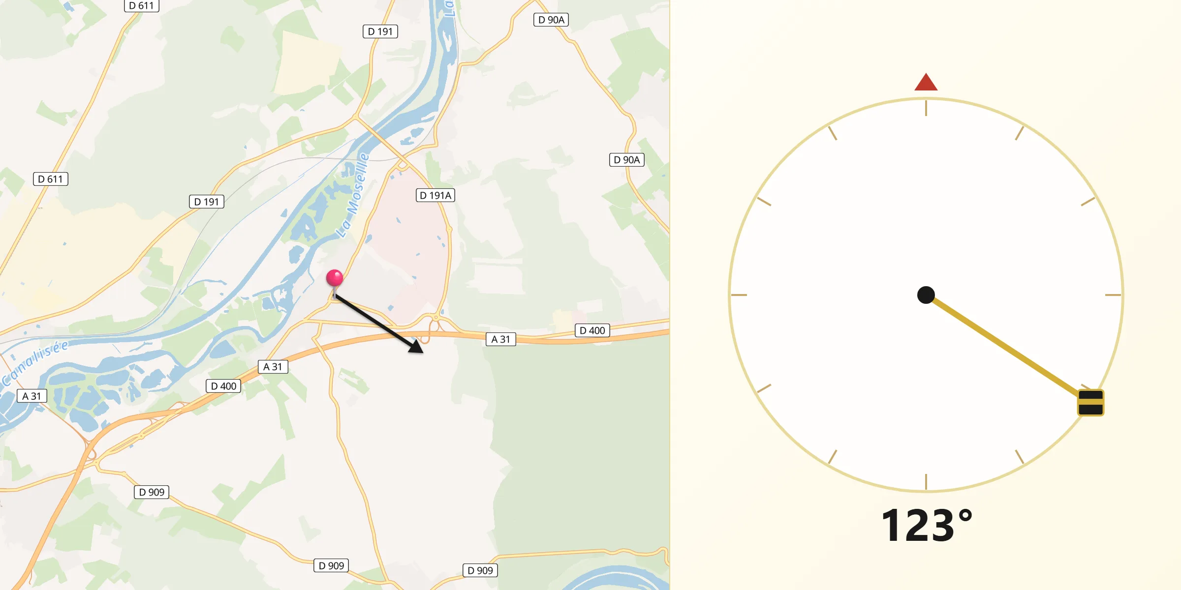 Direction vers la Qibla depuis Gondreville