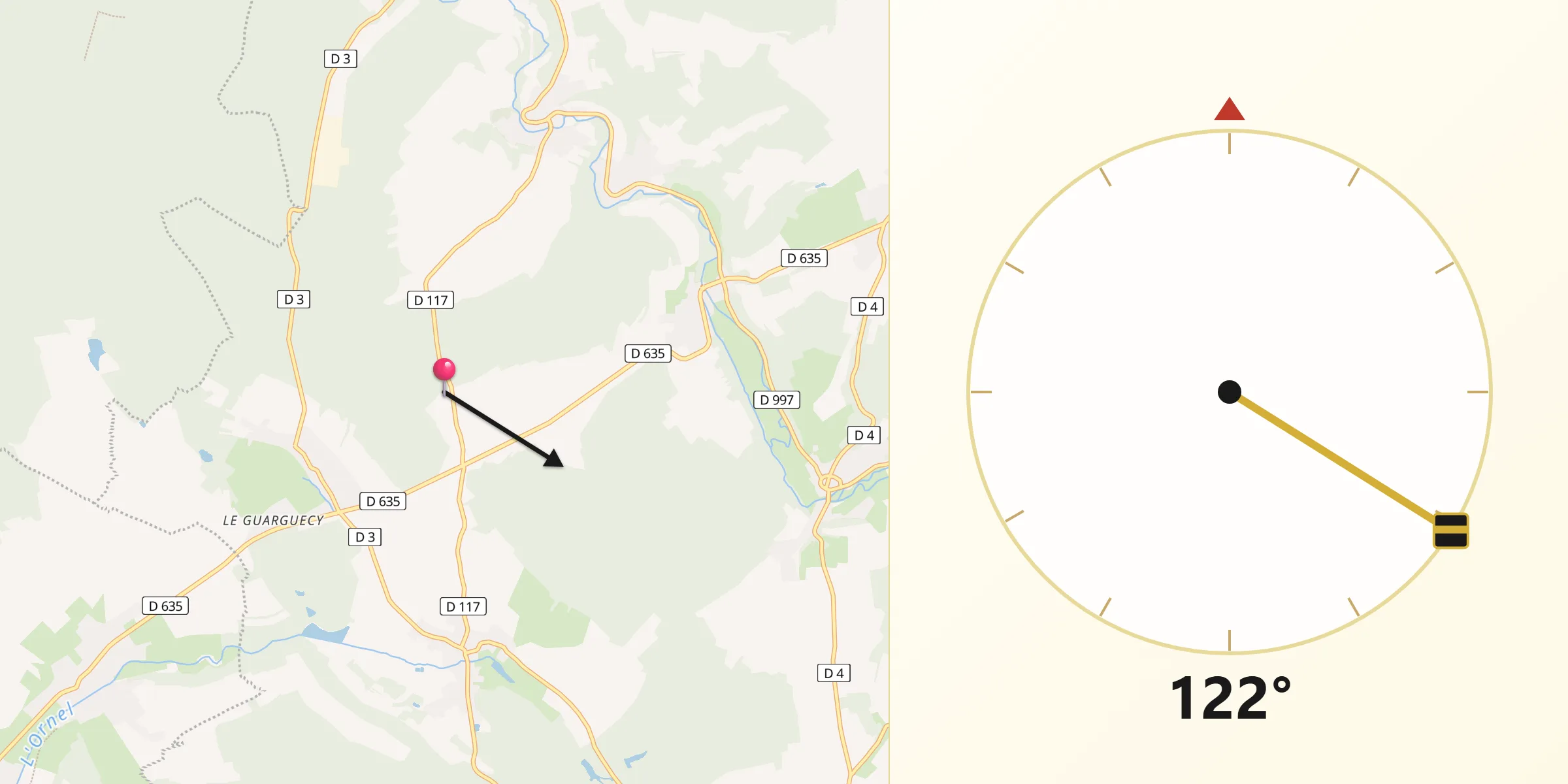 Direction vers la Qibla depuis Saudrupt