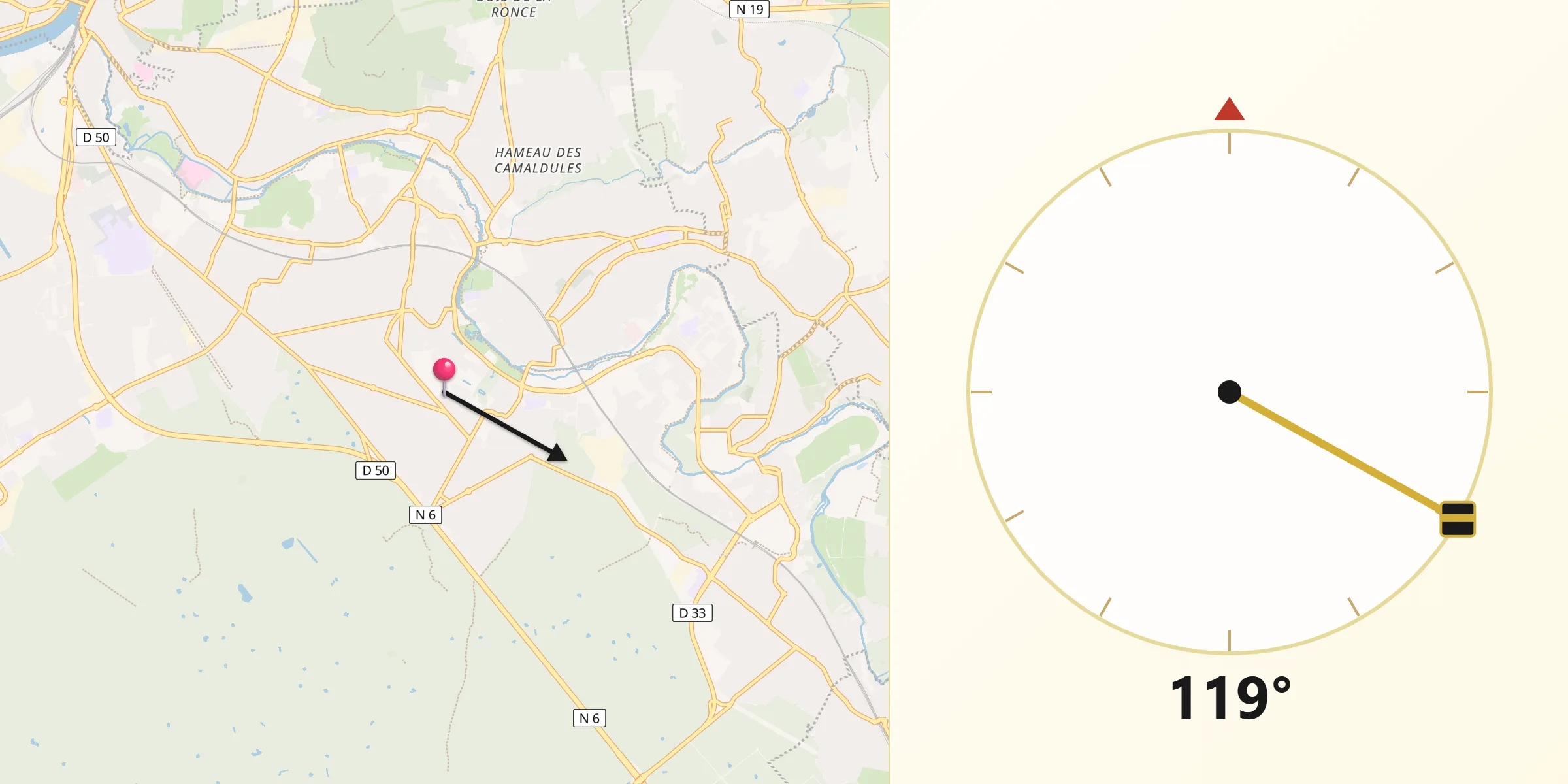 Direction vers la Qibla depuis Brunoy
