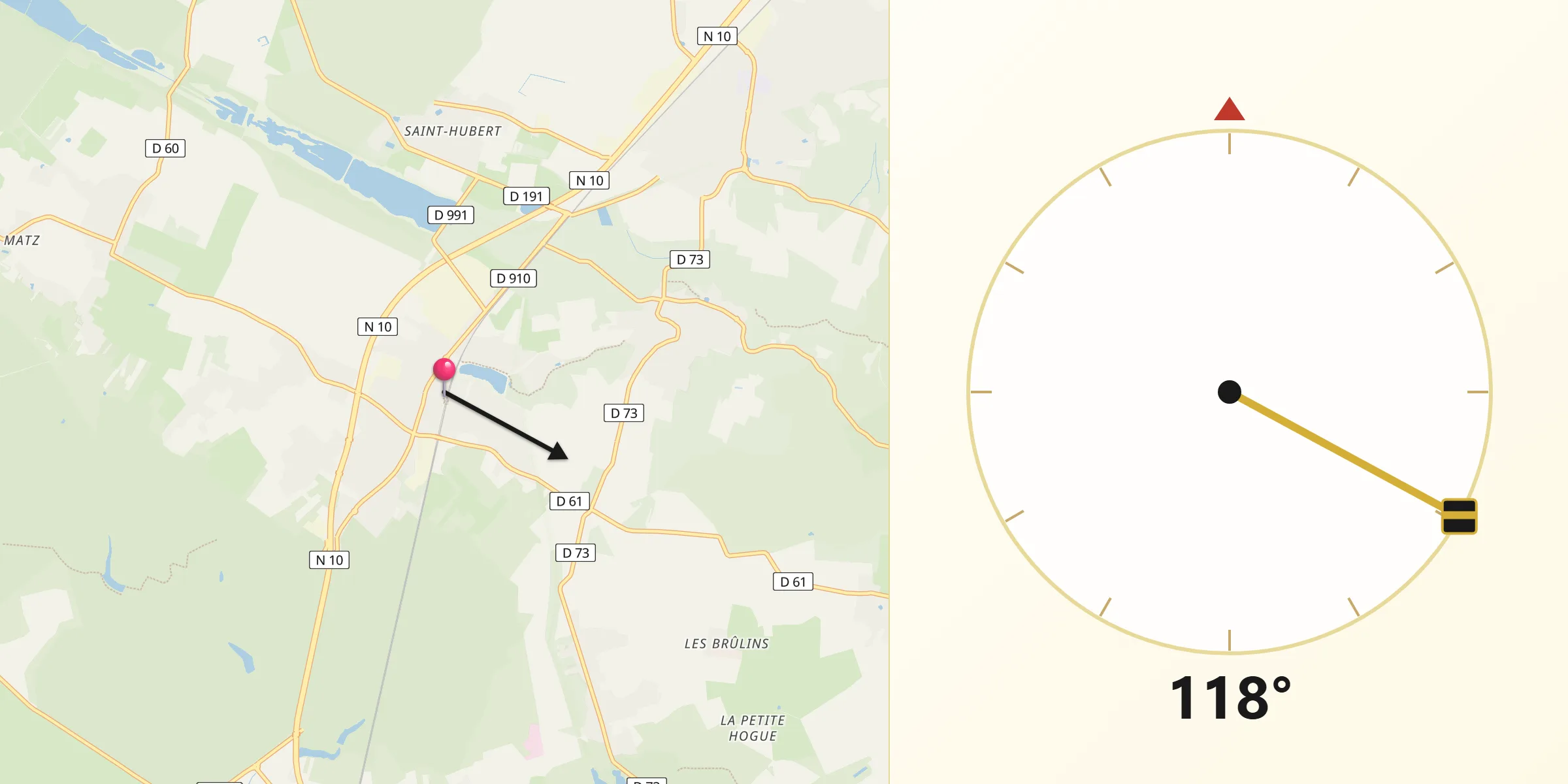 Direction vers la Qibla depuis Le Perray-en-Yvelines