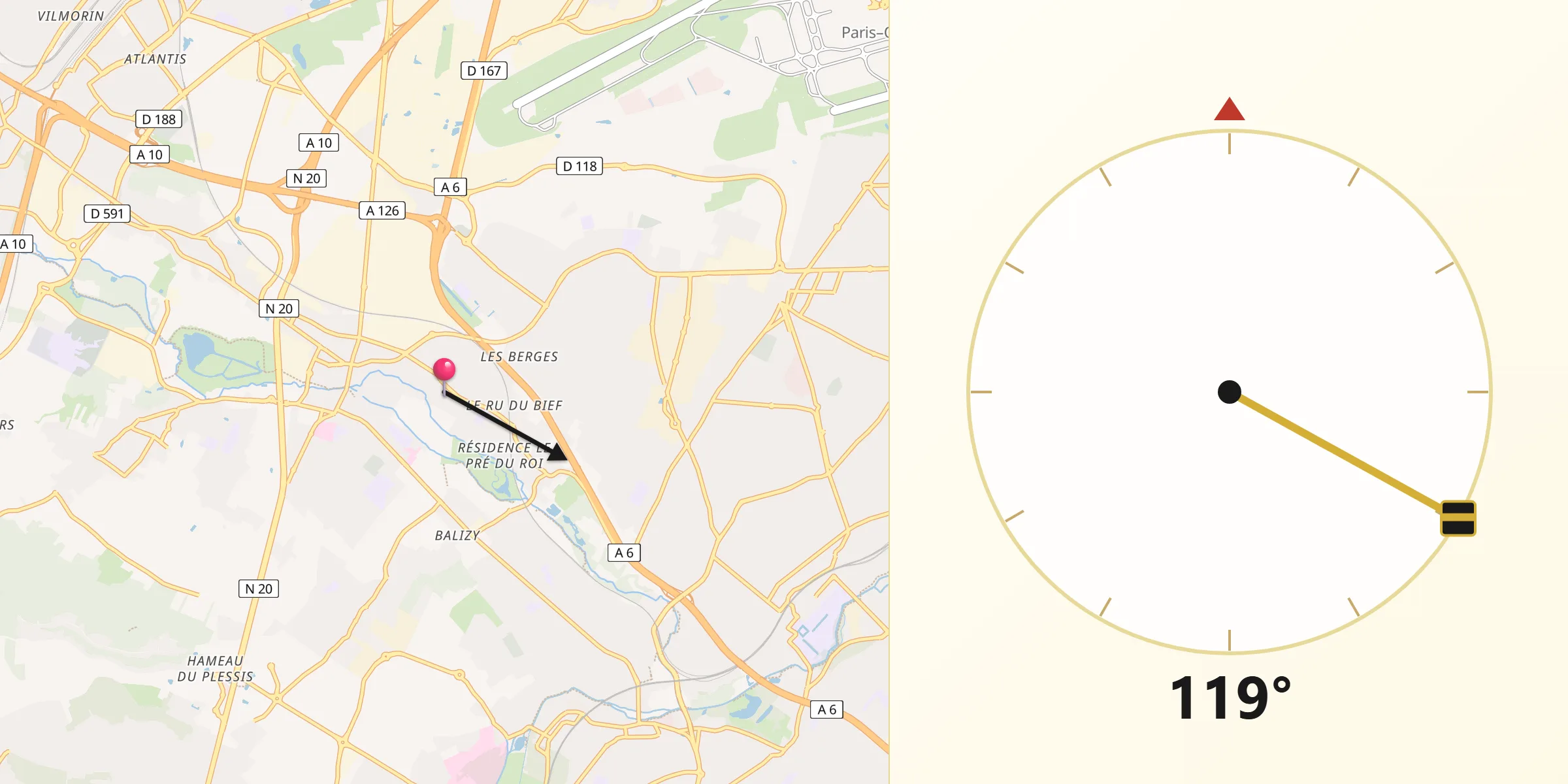 Direction vers la Qibla depuis Longjumeau