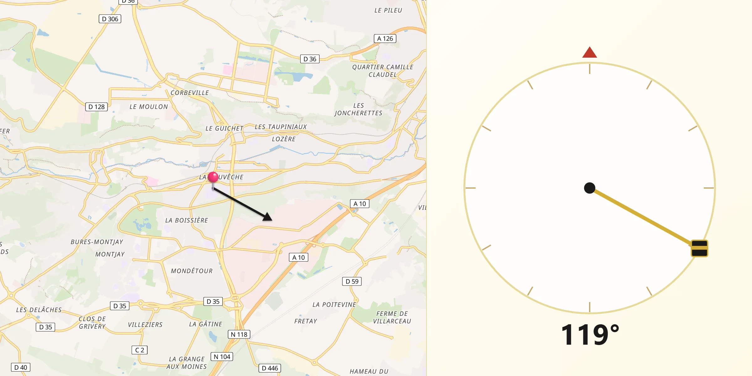 Direction vers la Qibla depuis Orsay