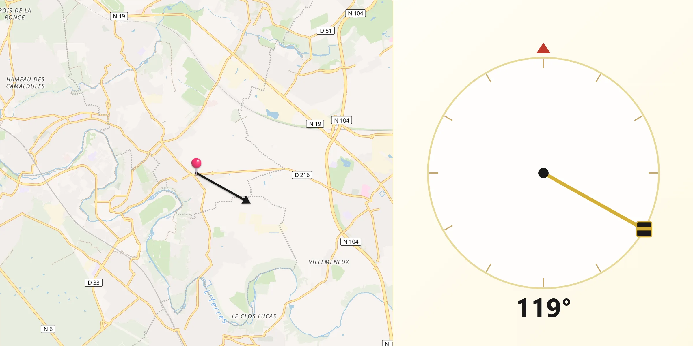 Direction vers la Qibla depuis Périgny