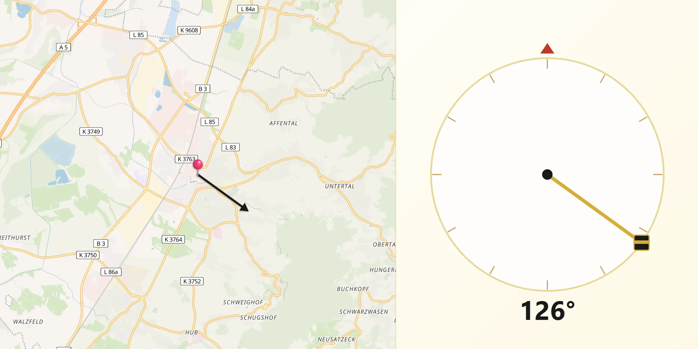 Qibla-Richtung von Bühl