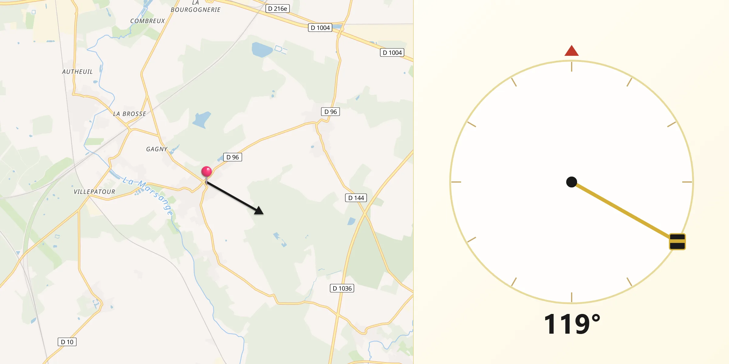 Direction vers la Qibla depuis Liverdy-en-Brie