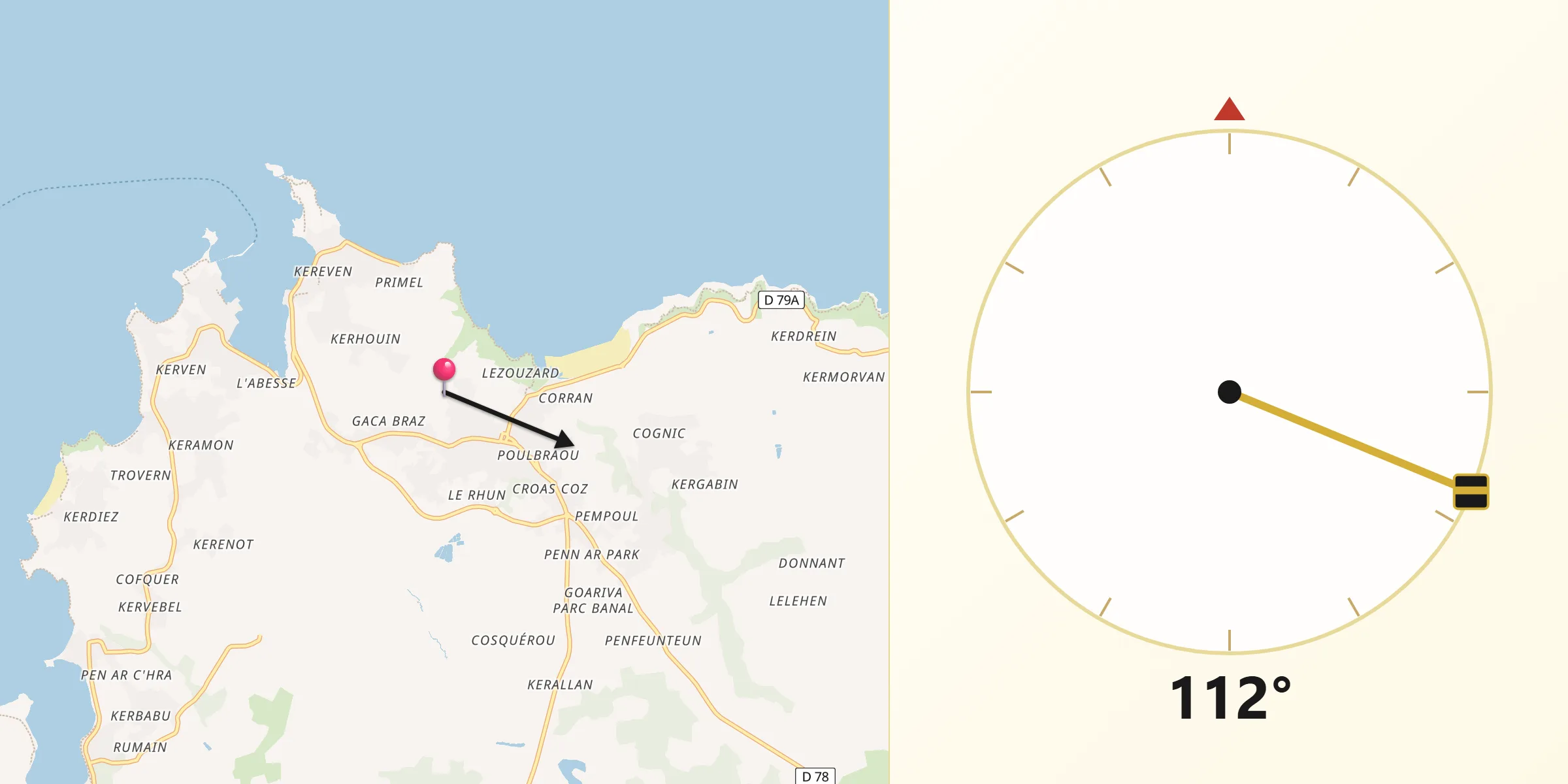 Direction vers la Qibla depuis Plougasnou