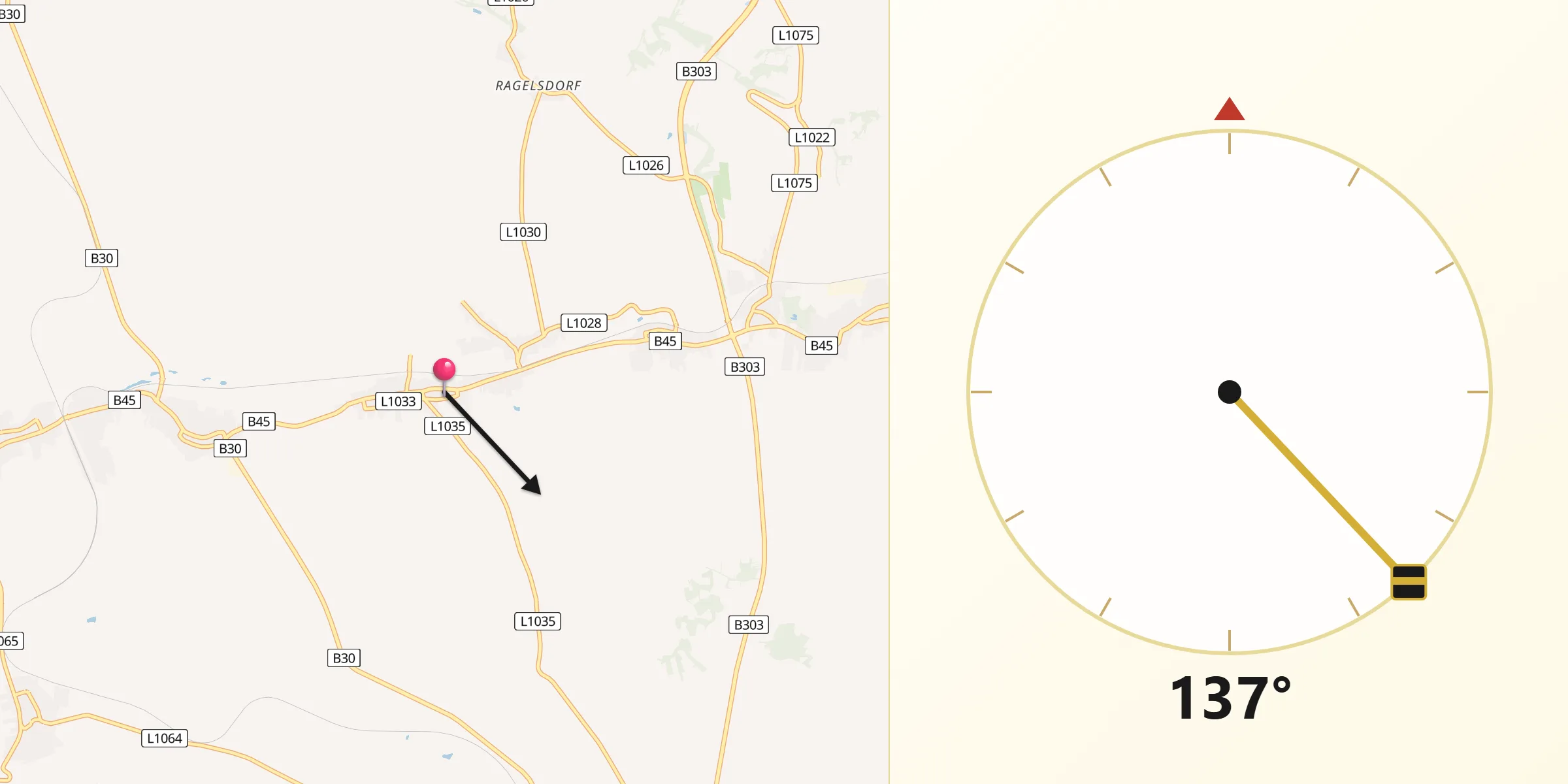 Qibla-Richtung von Pernersdorf