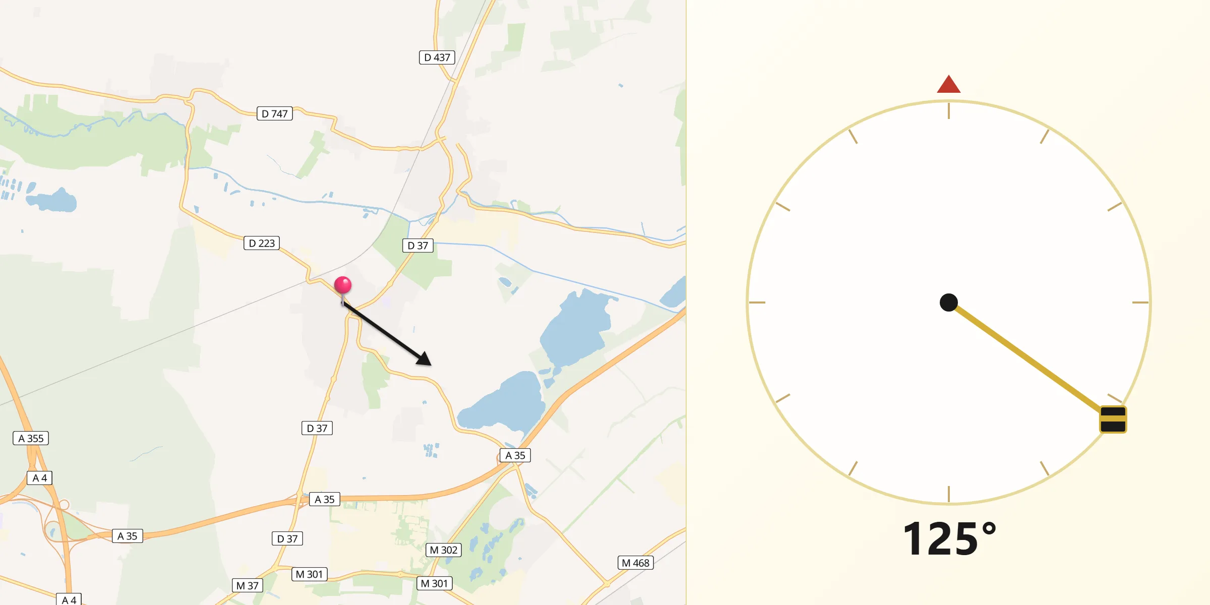 Direction vers la Qibla depuis Hœrdt