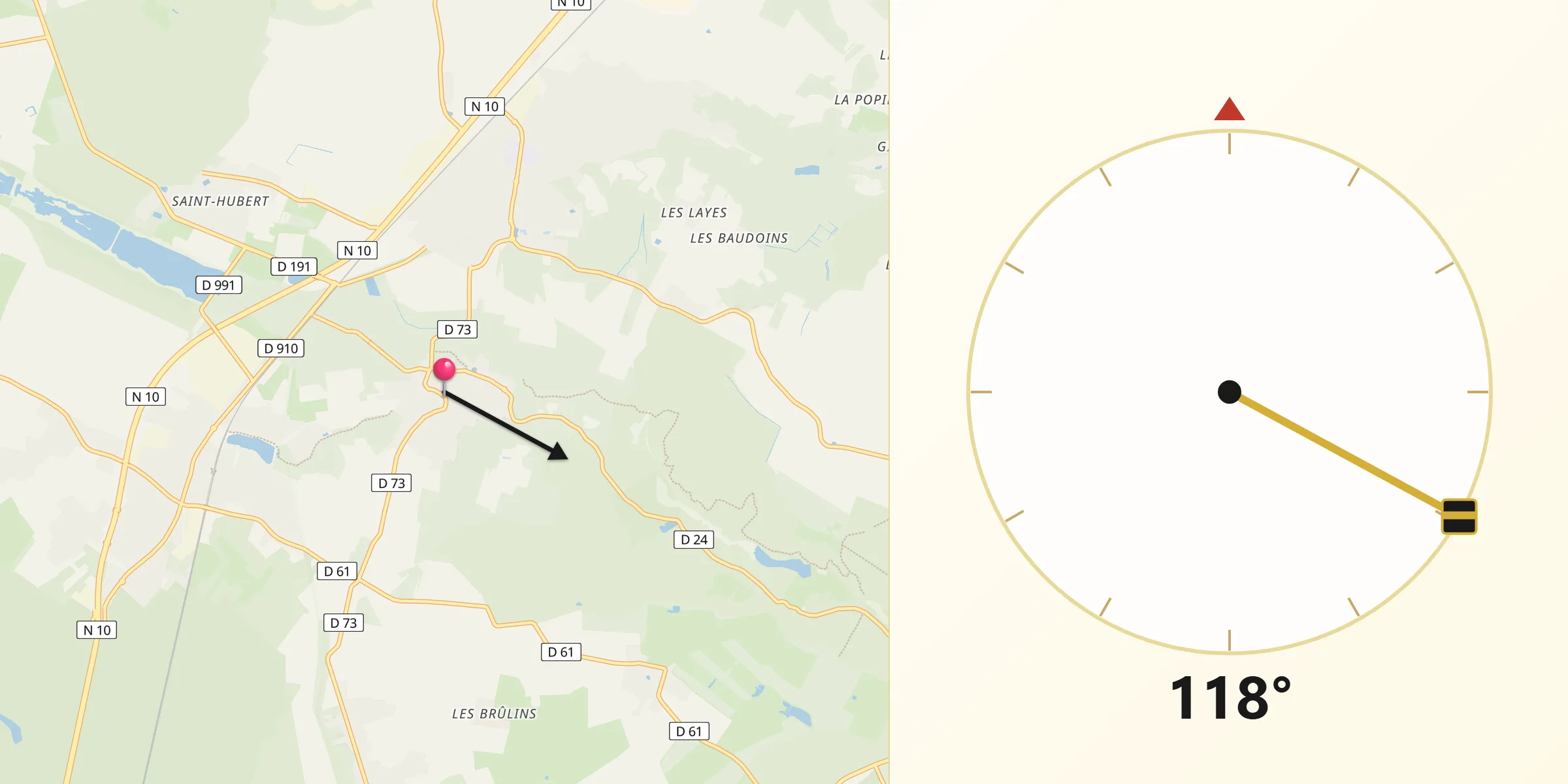 Direction vers la Qibla depuis Auffargis