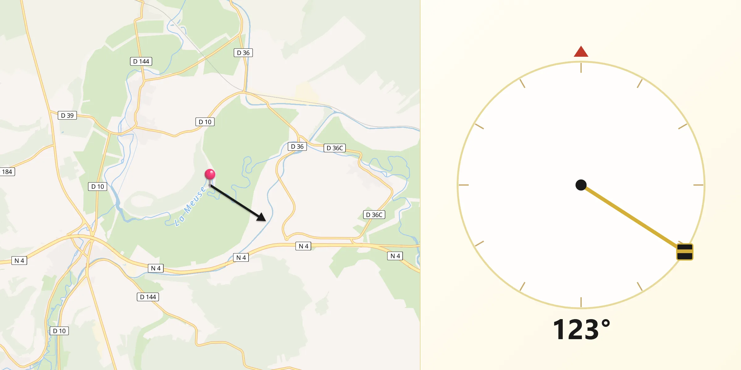 Direction vers la Qibla depuis Troussey