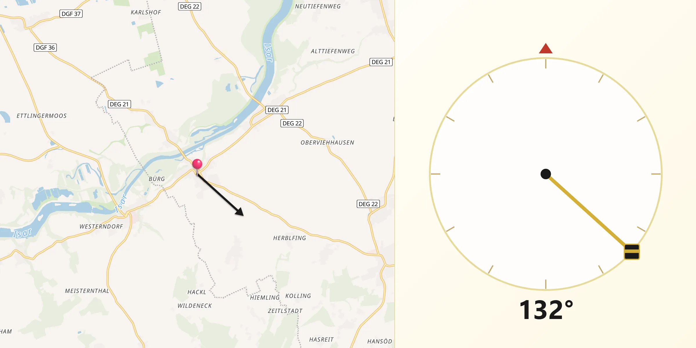 Qibla-Richtung von Oberpöring