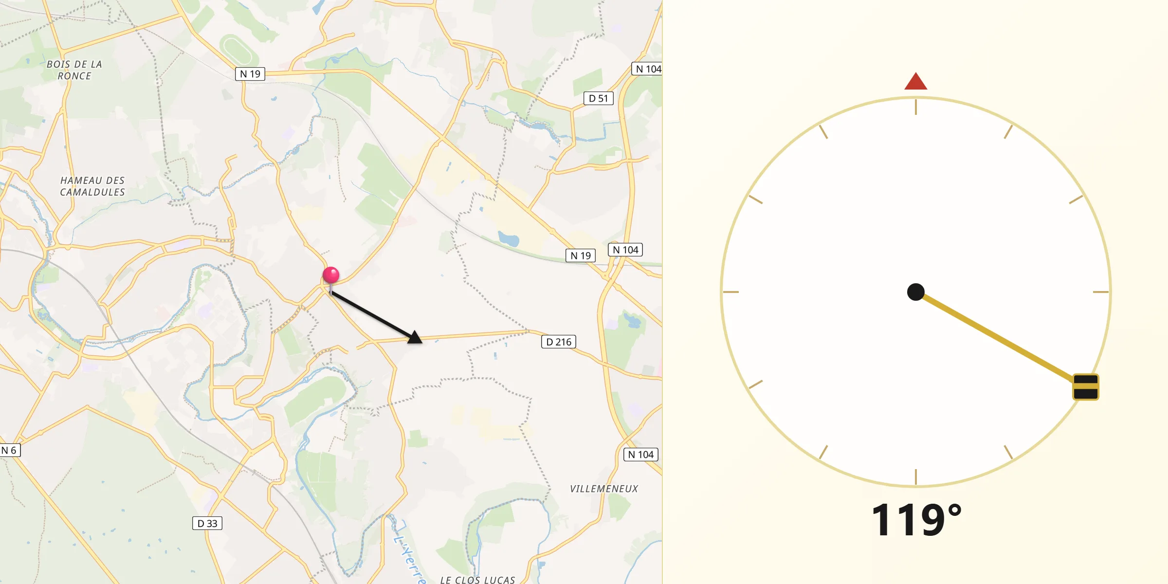 Direction vers la Qibla depuis Mandres-les-Roses