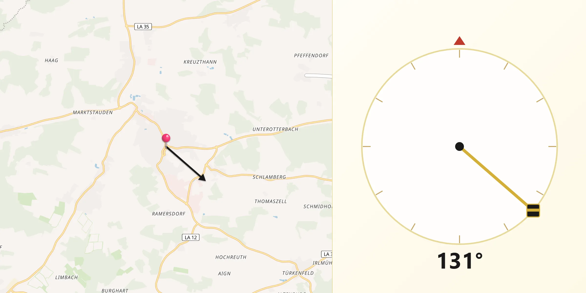 Qibla-Richtung von Rottenburg an der Laaber