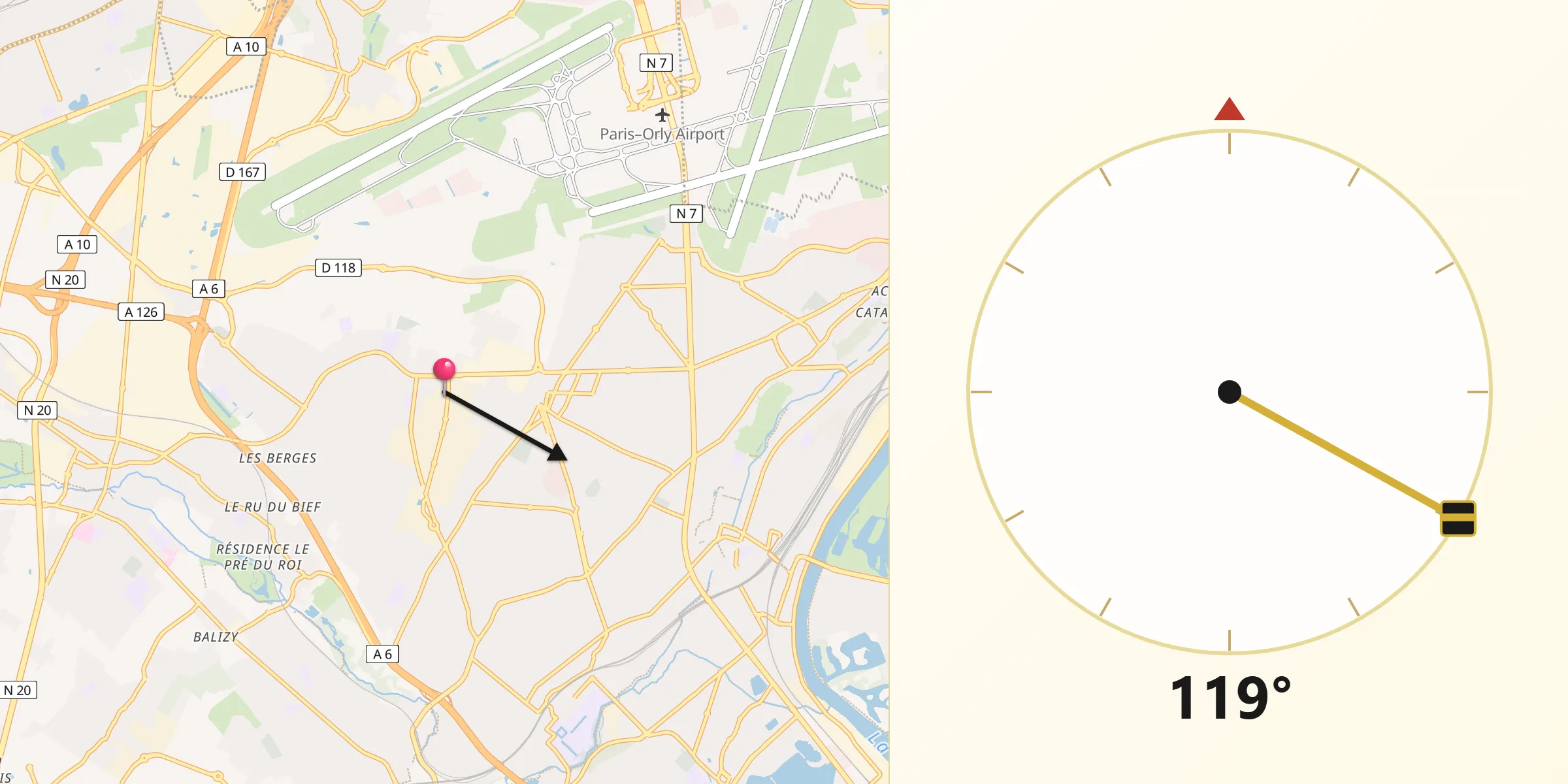 Direction vers la Qibla depuis Morangis
