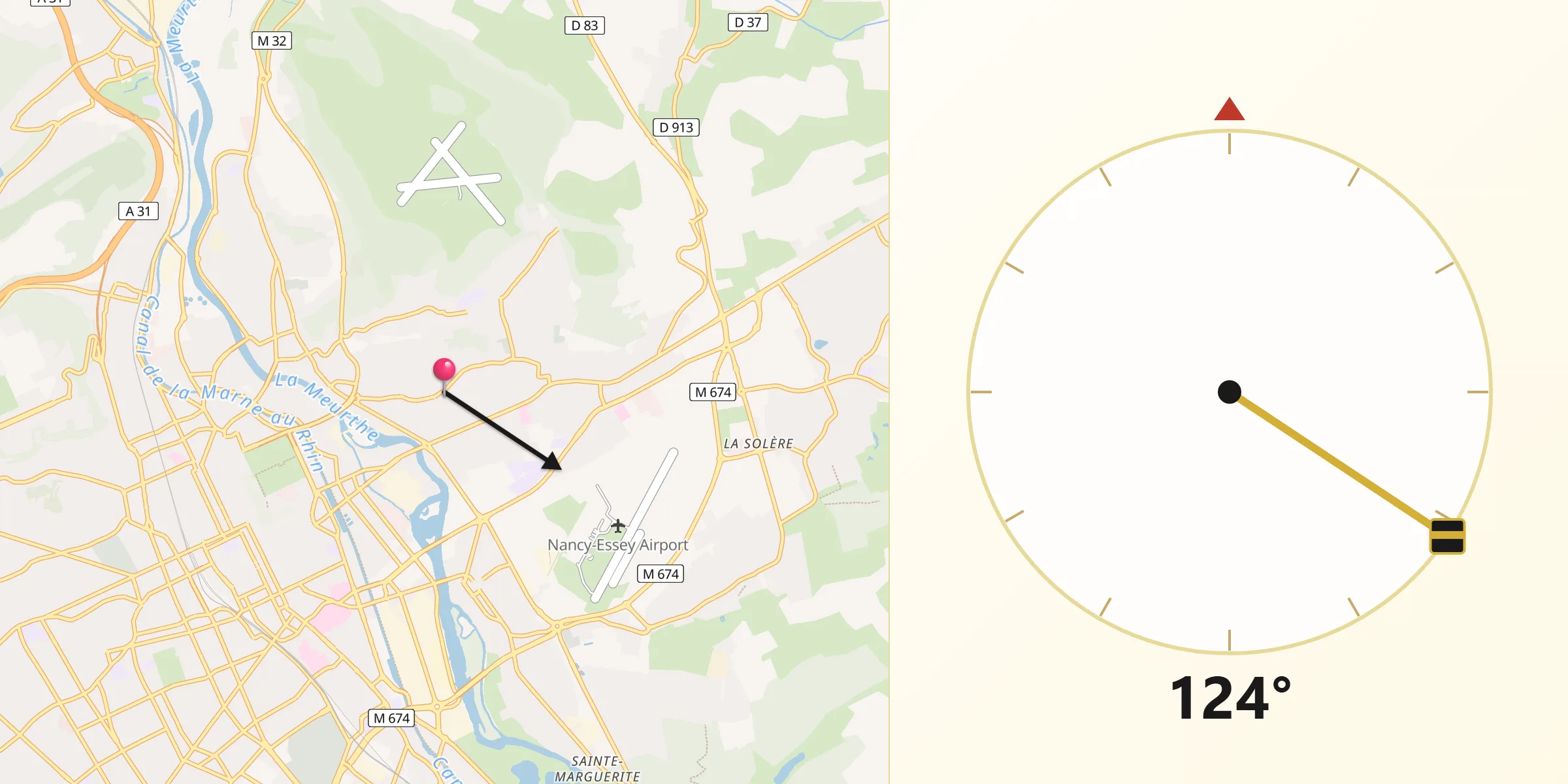 Direction vers la Qibla depuis Saint-Max