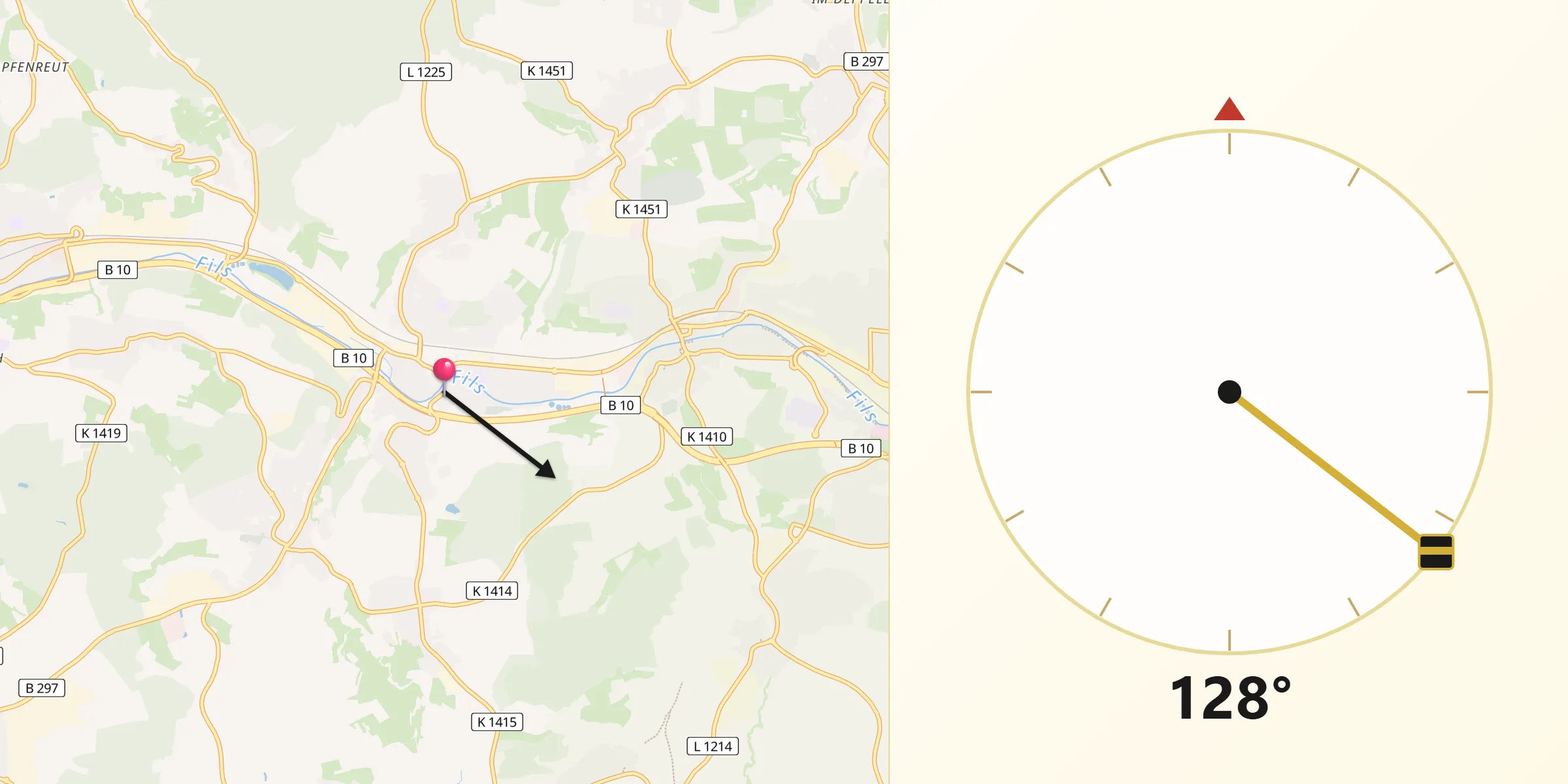 Qibla-Richtung von Uhingen