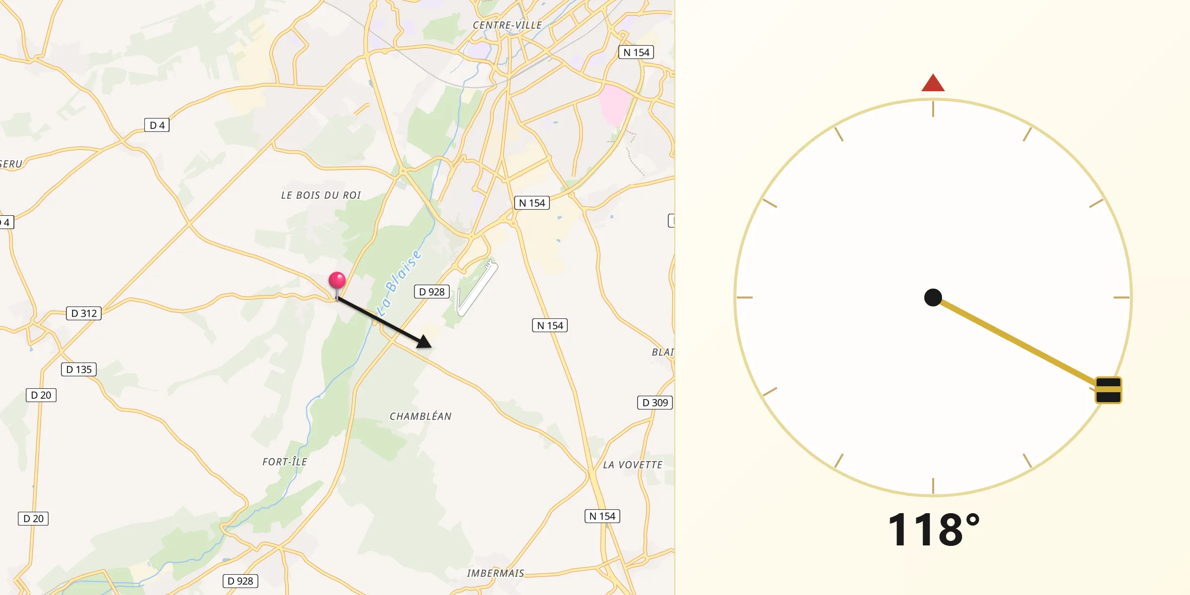 Direction vers la Qibla depuis Garnay