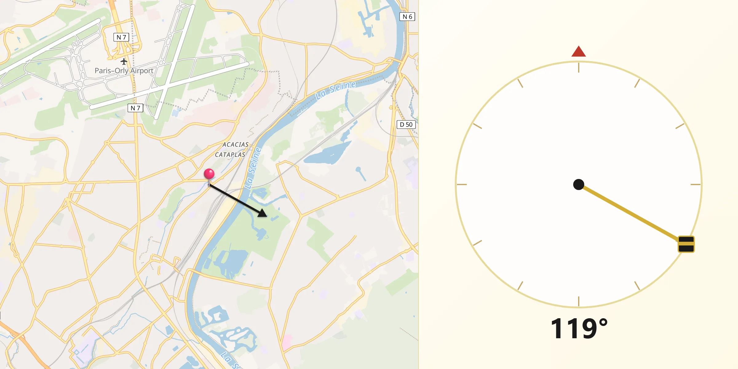 Direction vers la Qibla depuis Athis-Mons