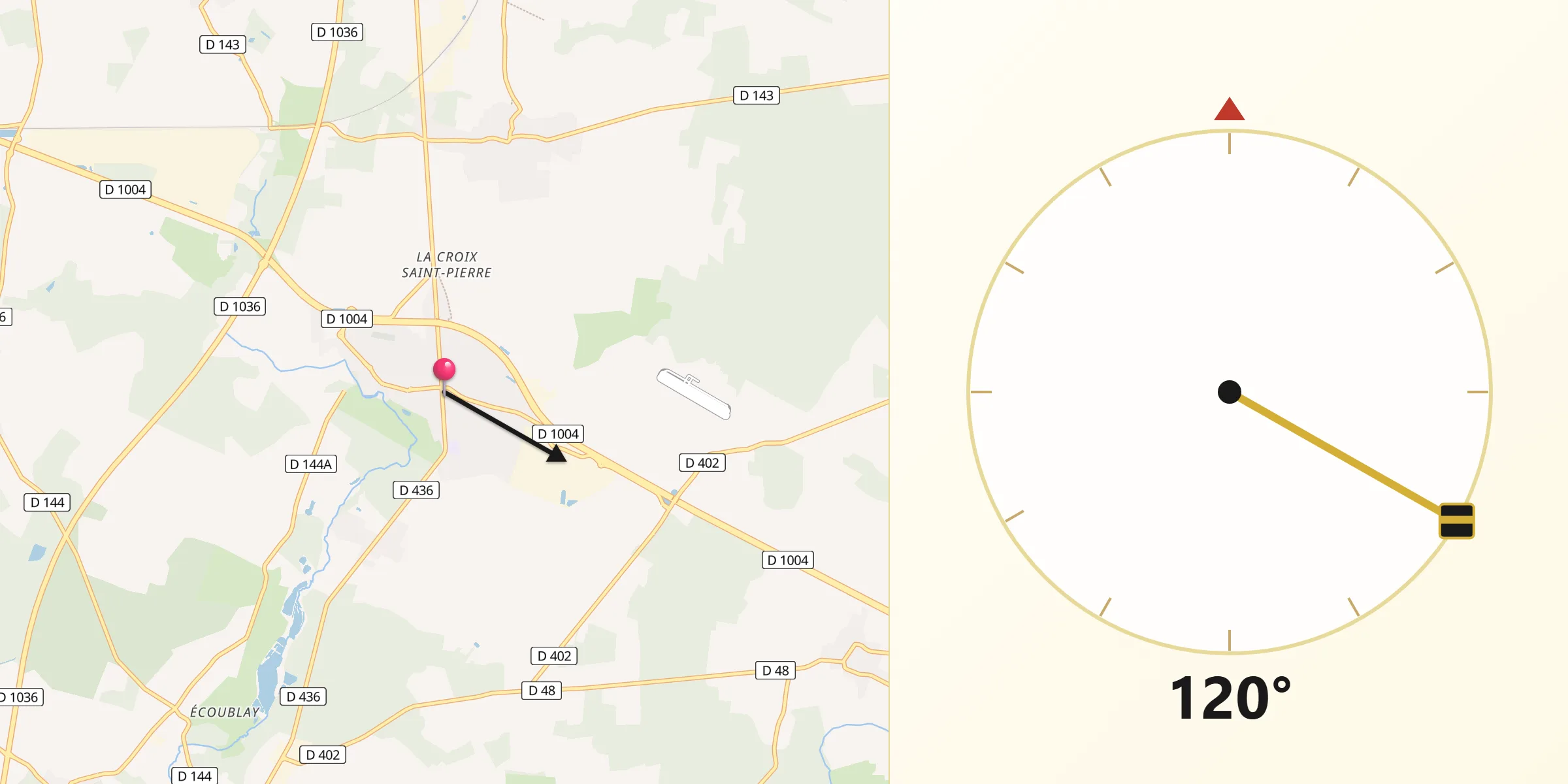 Direction vers la Qibla depuis Fontenay-Trésigny