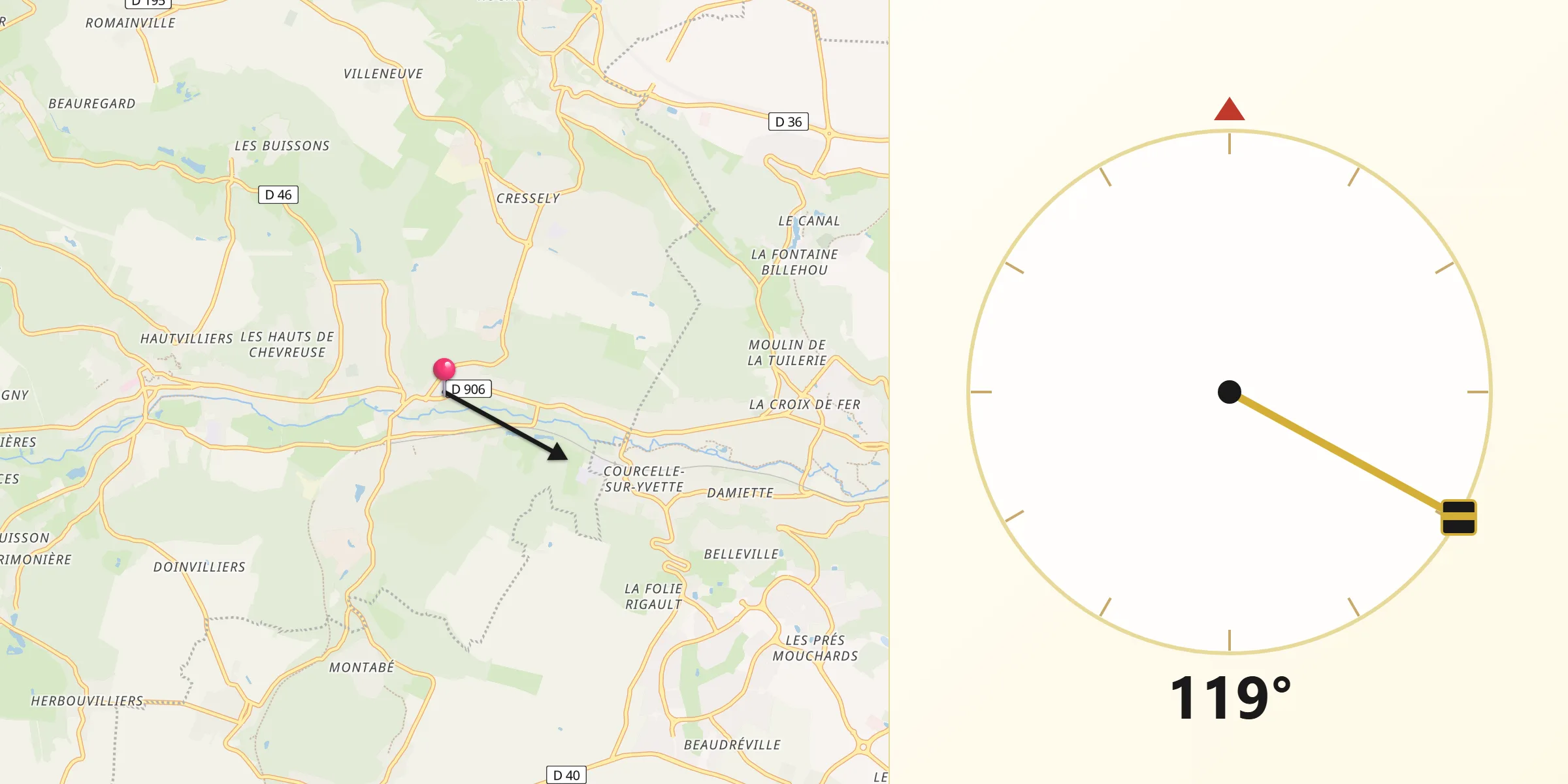 Direction vers la Qibla depuis Saint-Rémy-lès-Chevreuse