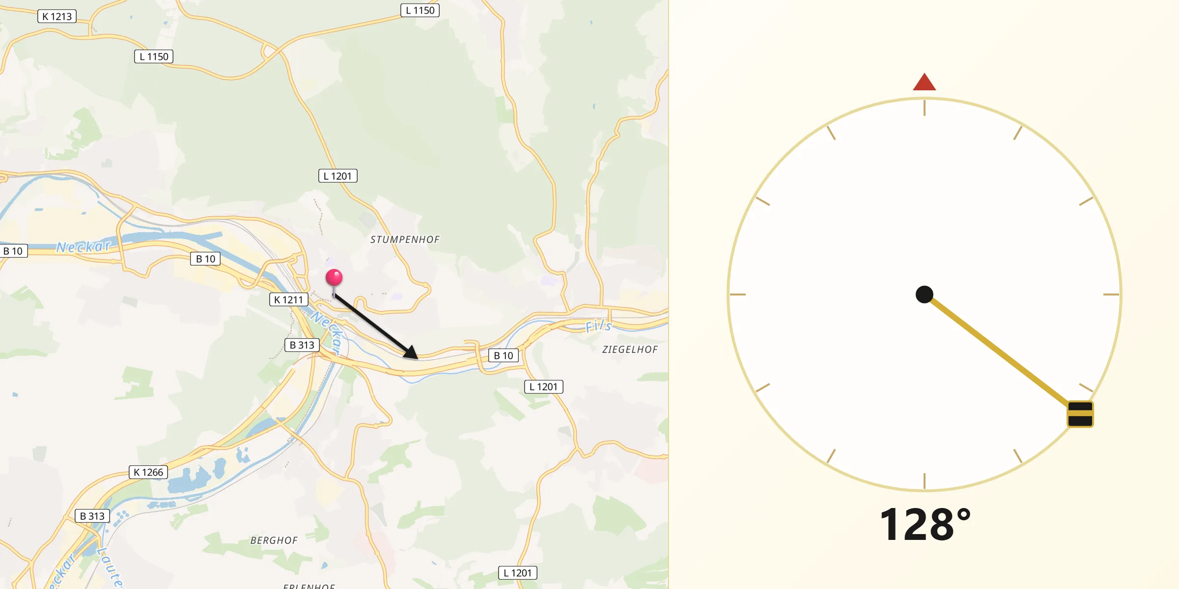 Qibla-Richtung von Plochingen