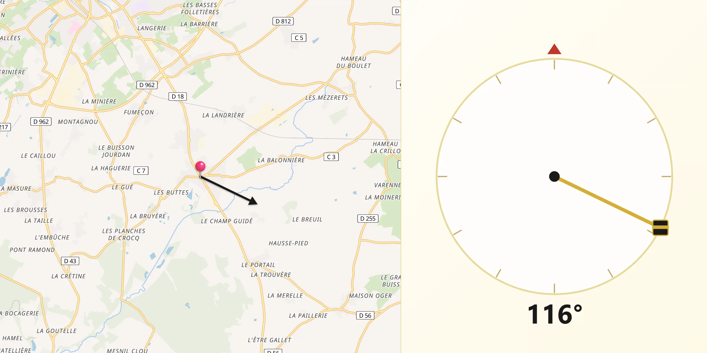Direction vers la Qibla depuis Messei