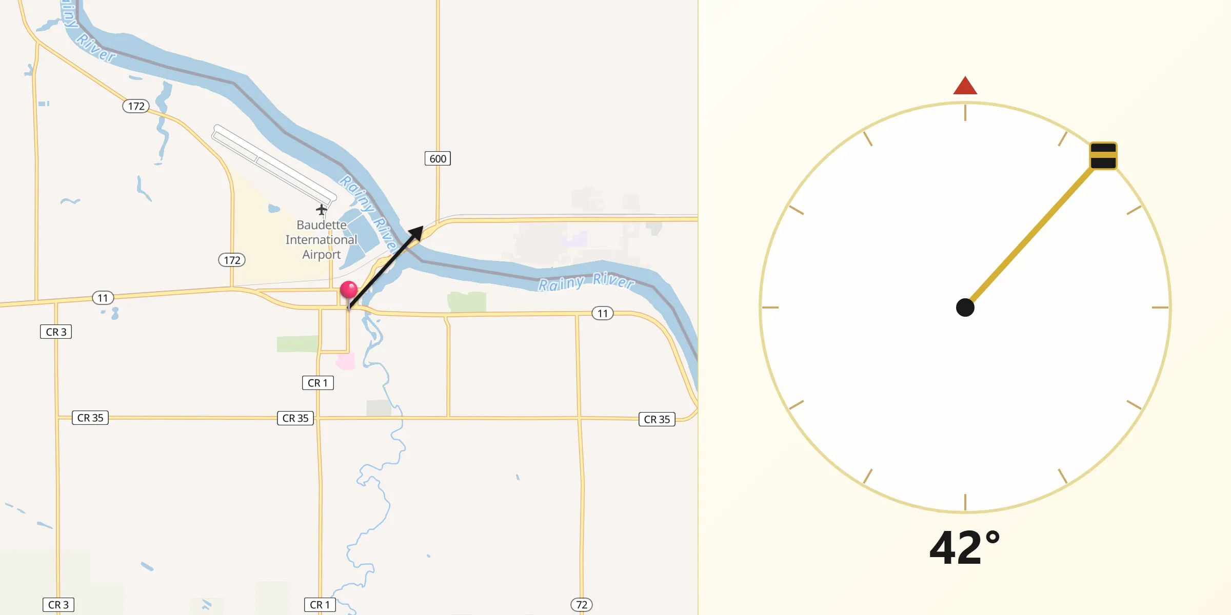 Qibla Direction from Baudette
