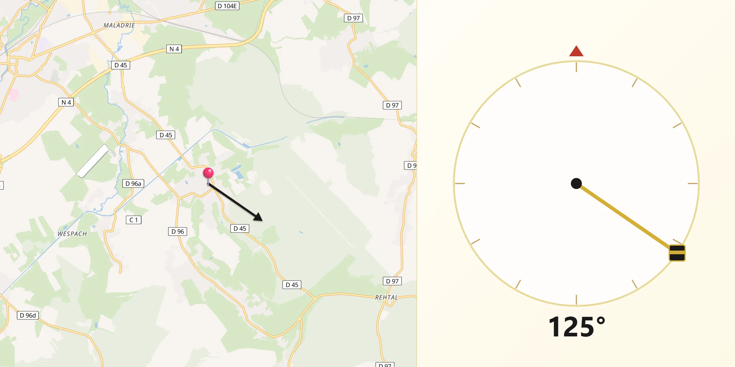 Direction vers la Qibla depuis Niderviller