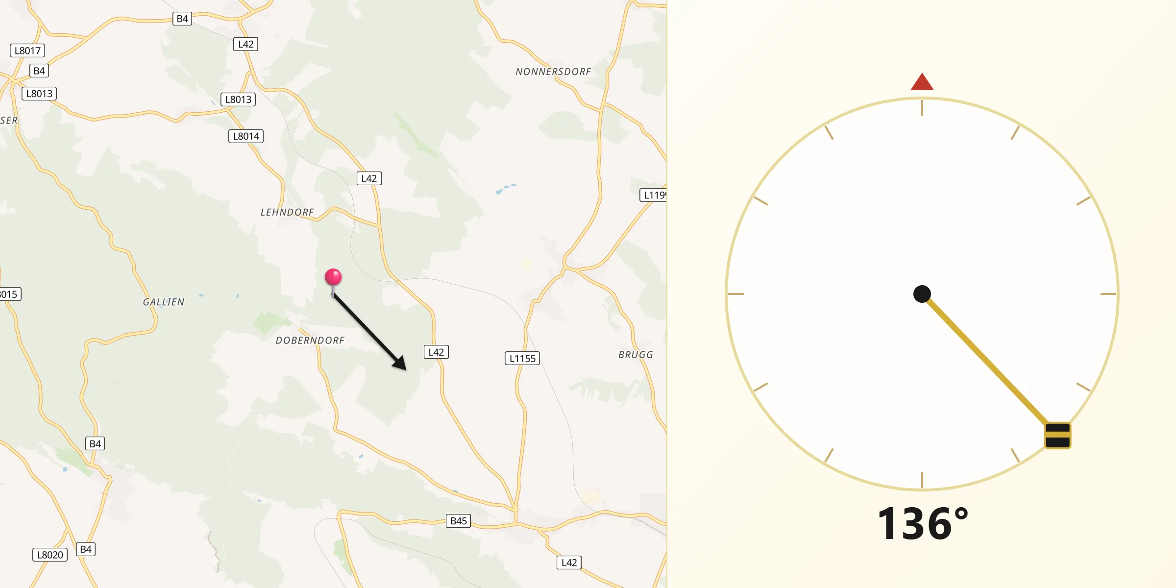 Qibla-Richtung von Politischer Bezirk Horn