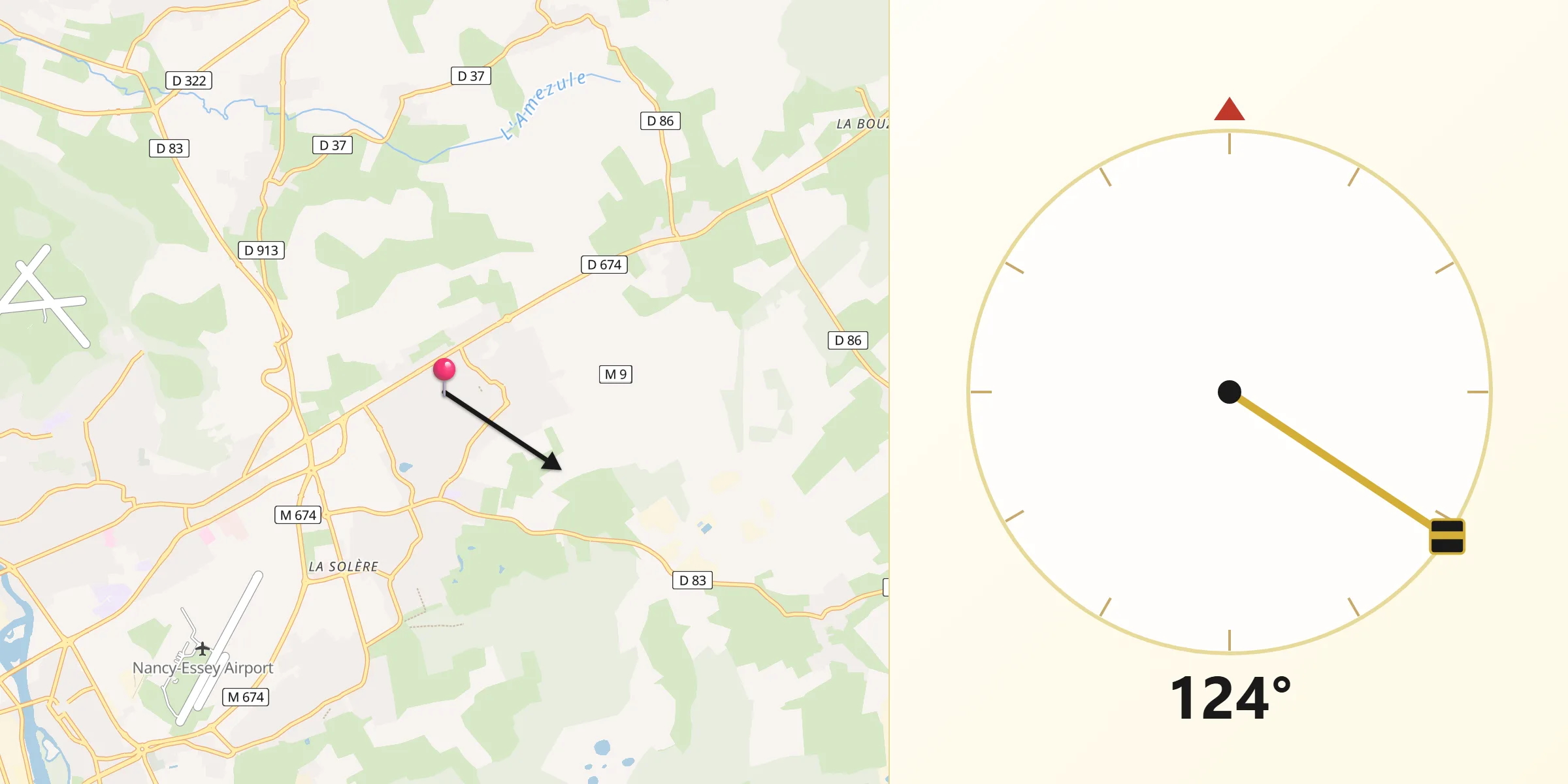Direction vers la Qibla depuis Seichamps
