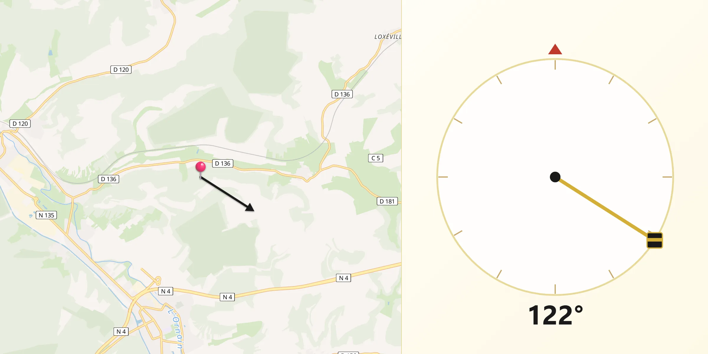 Direction vers la Qibla depuis Willeroncourt