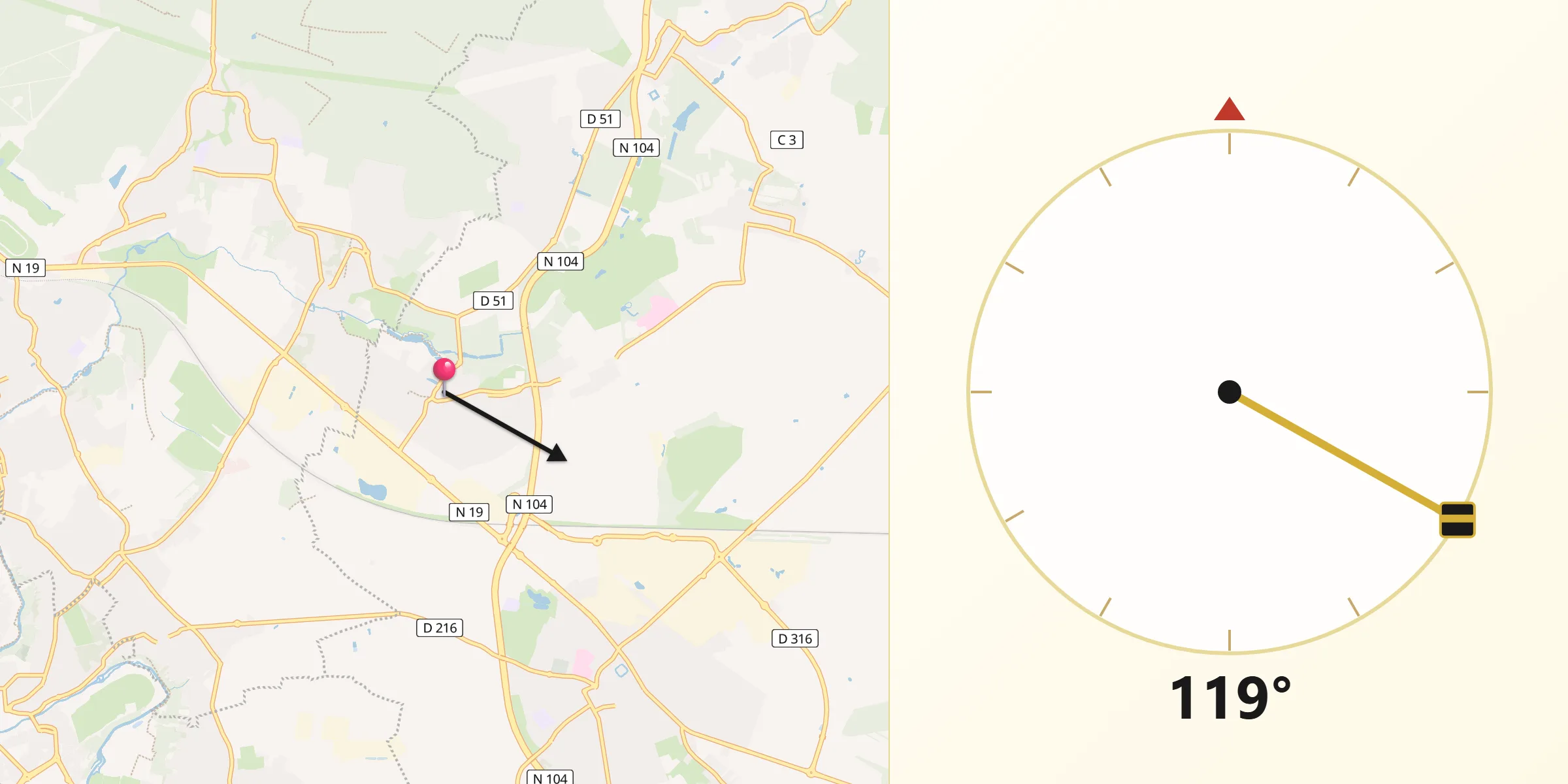 Direction vers la Qibla depuis Servon
