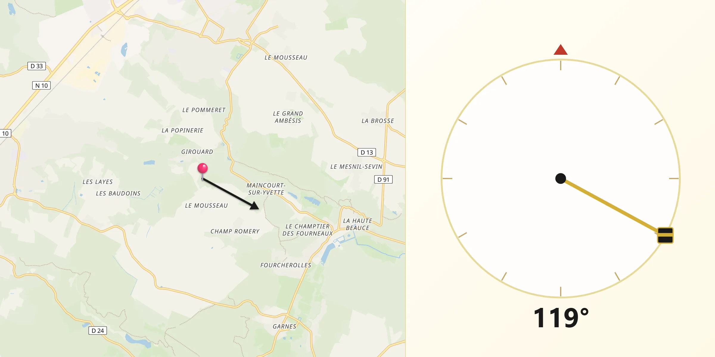 Direction vers la Qibla depuis Lévis-Saint-Nom
