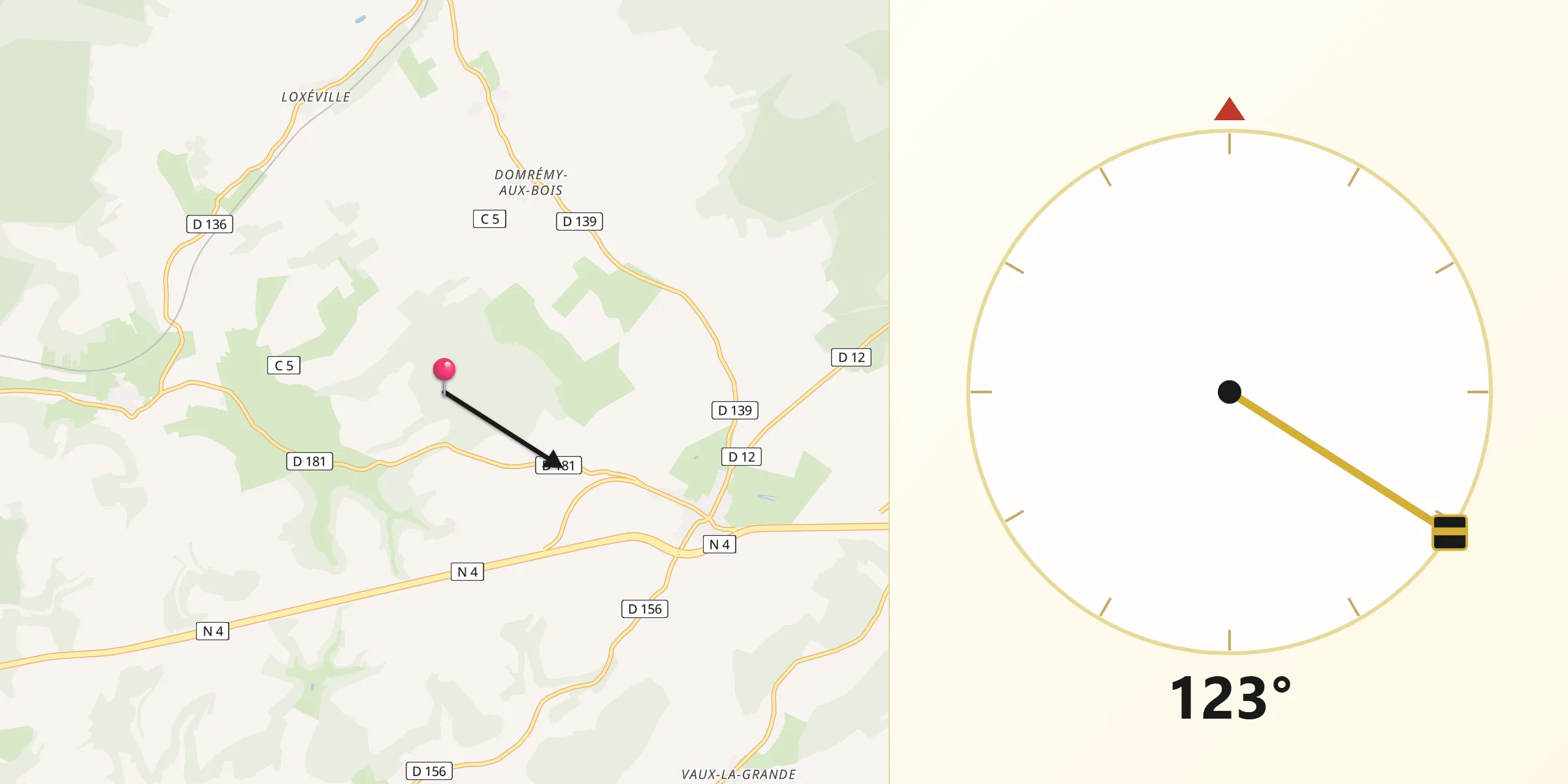 Direction vers la Qibla depuis Saint-Aubin-sur-Aire