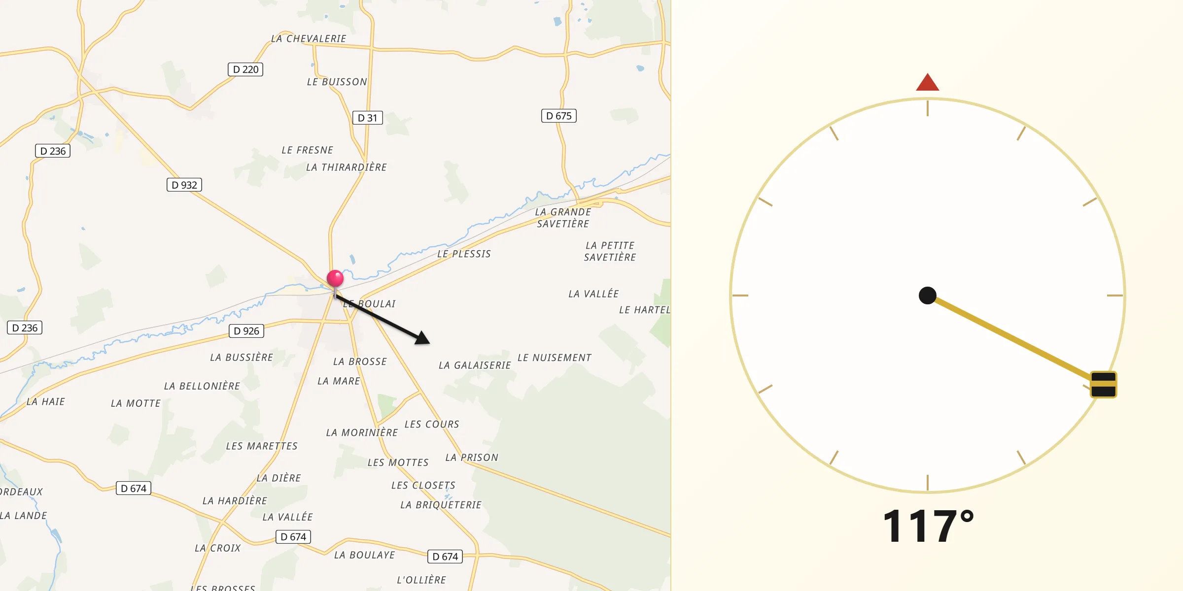 Direction vers la Qibla depuis Sainte-Gauburge-Sainte-Colombe